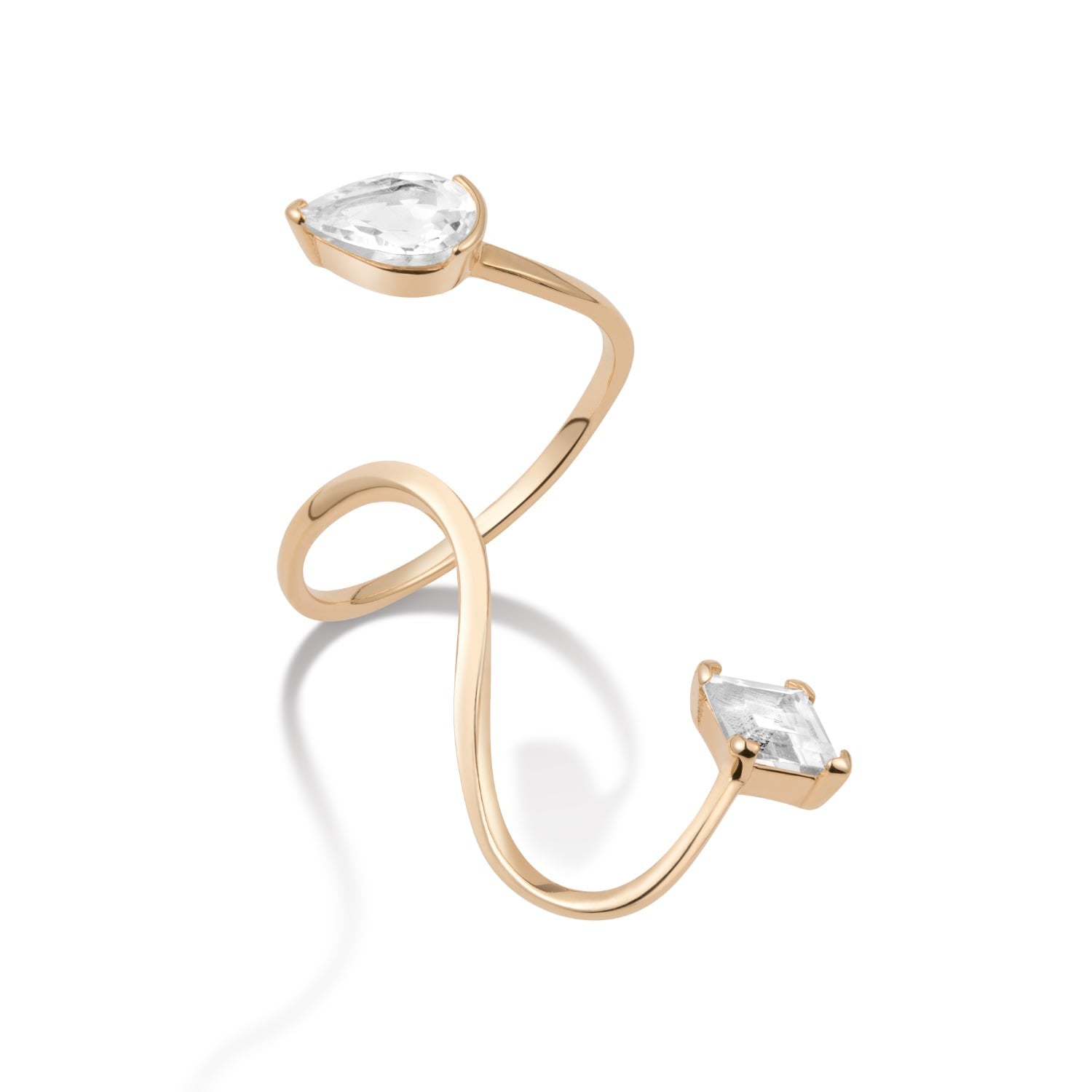 Rules Were Meant To Be Broken Ring - 18K Gold Vermeil Open Band Spiral Statement Ring With White Topaz Gemstones