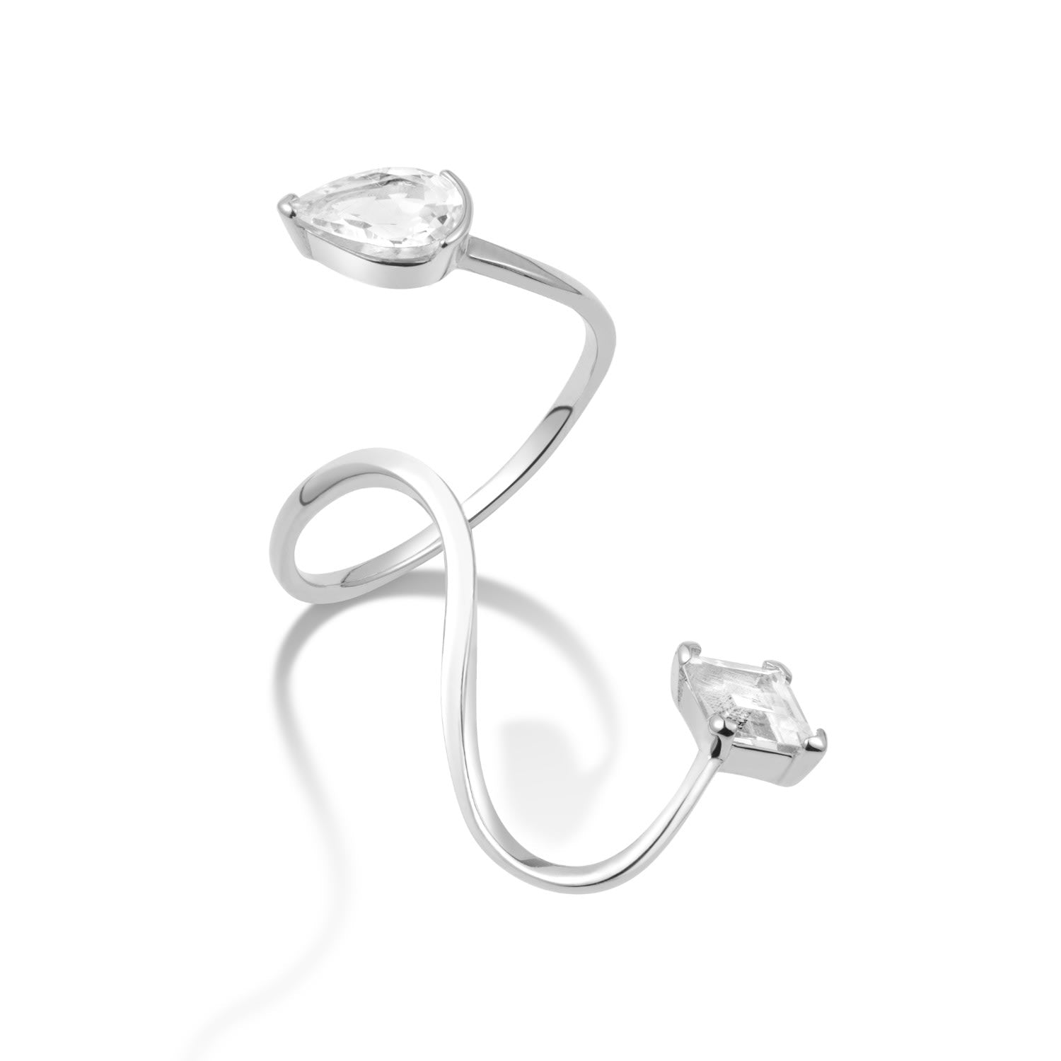 Rules Were Meant To Be Broken Ring - Sterling Silver Open Band Spiral Statement Ring With White Topaz Gemstones