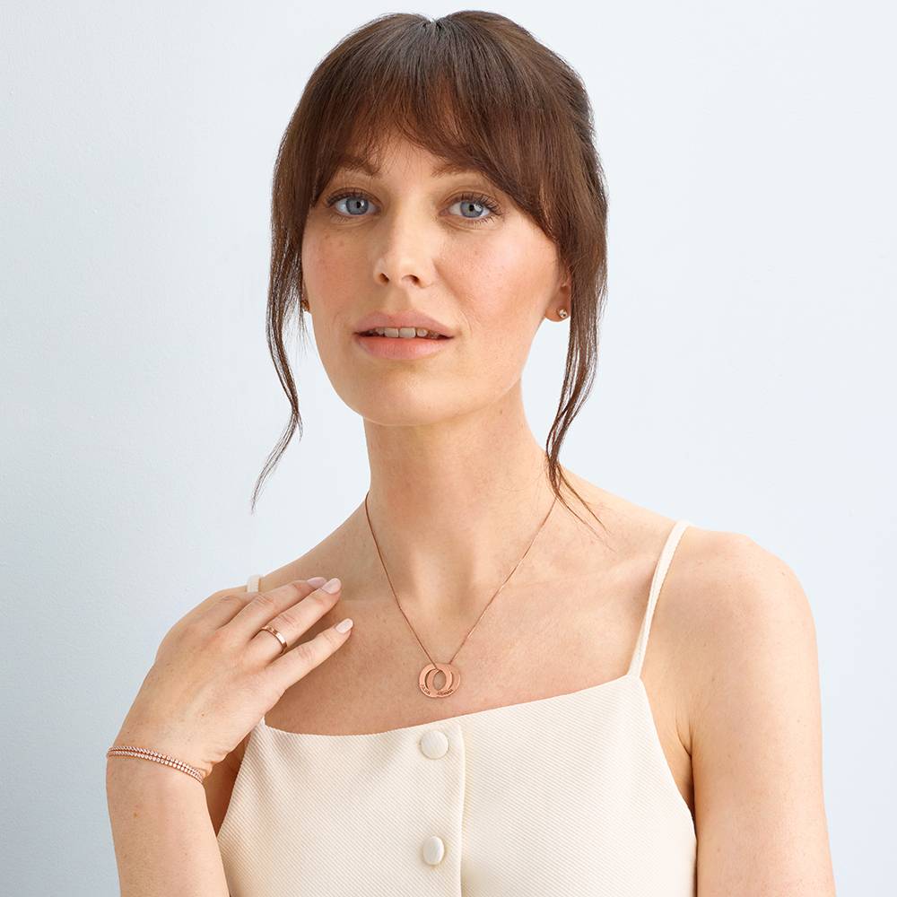 Gift Ideas for Her - Russian Ring Necklace with 2 Rings - Rose Gold Plated - Customized Necklace for Mom