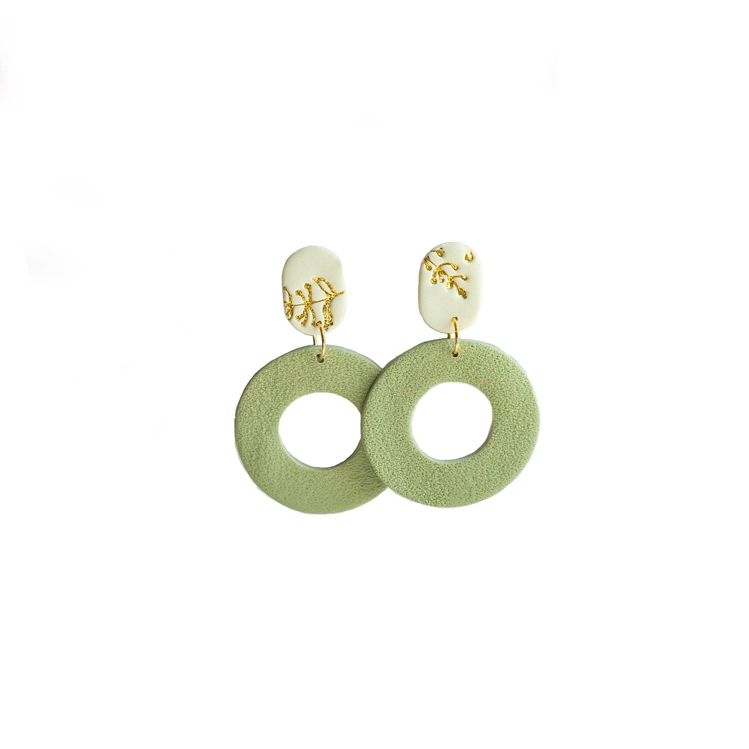 Ruth Green And White Textured Round Earrings