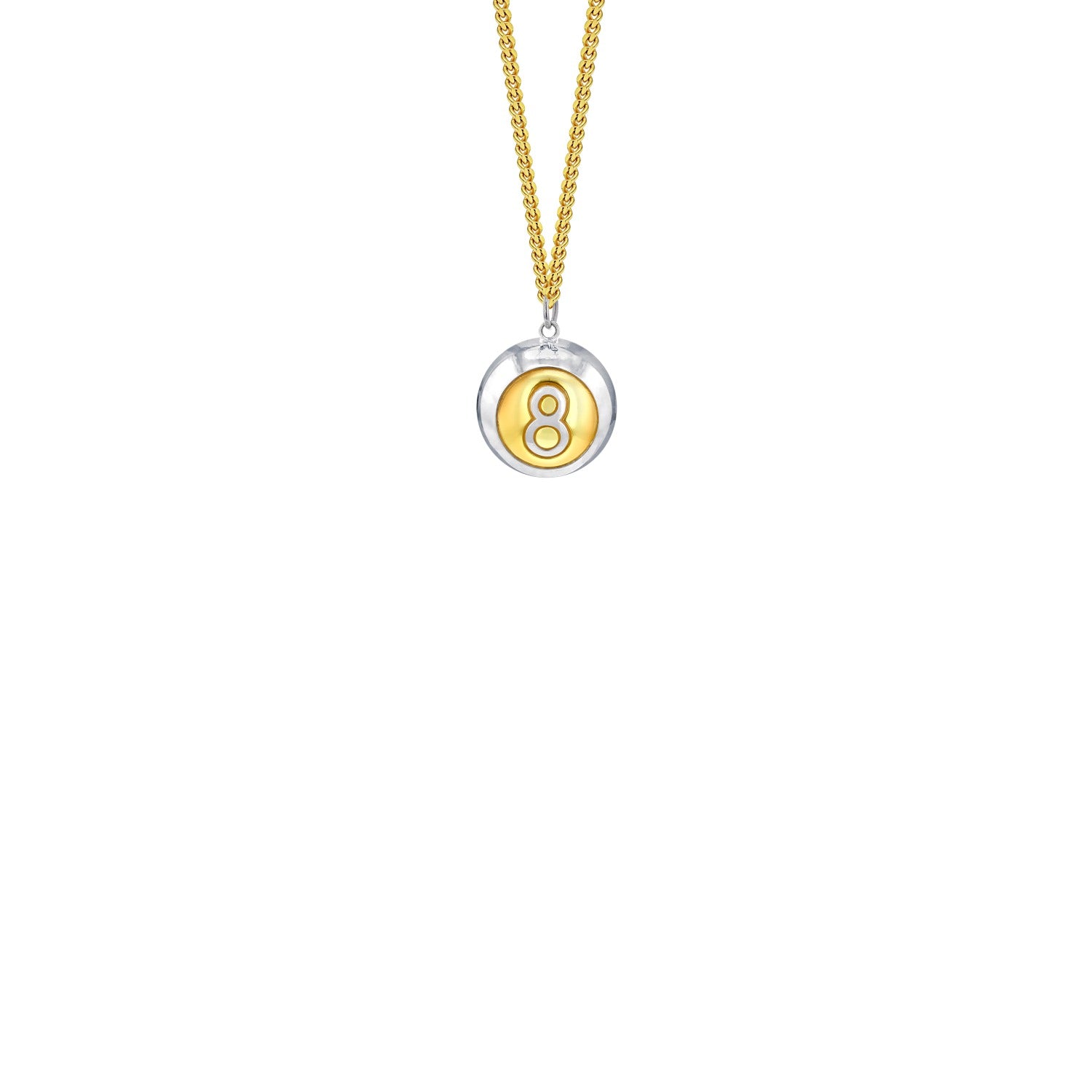 8 Ball Pendant 2Tone Sterling Silver & 18Kt Gold Plated On Gold Chain