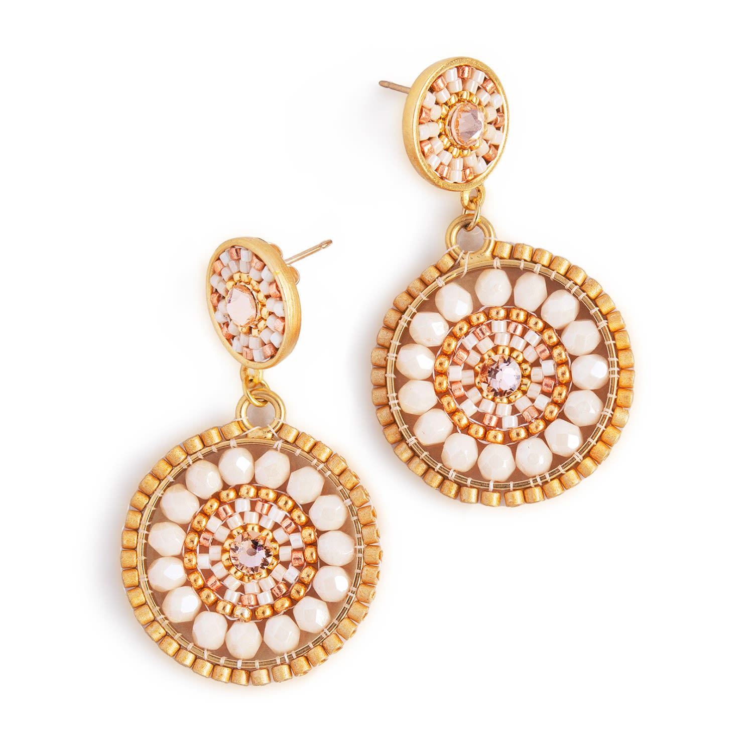 Double Circle Statement Drop Earrings - Bridal White