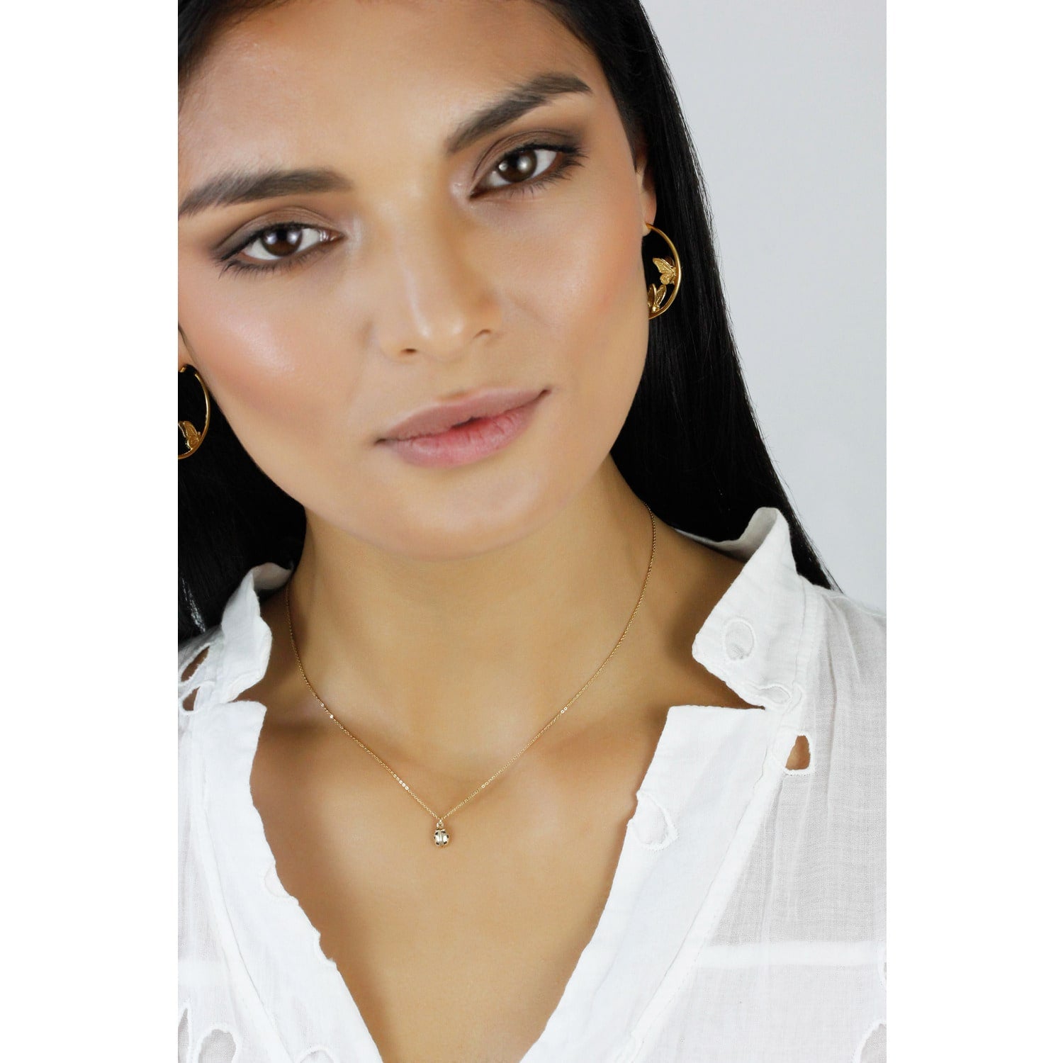 Ladybird Black Diamond Necklace – Silver - Wings Closed