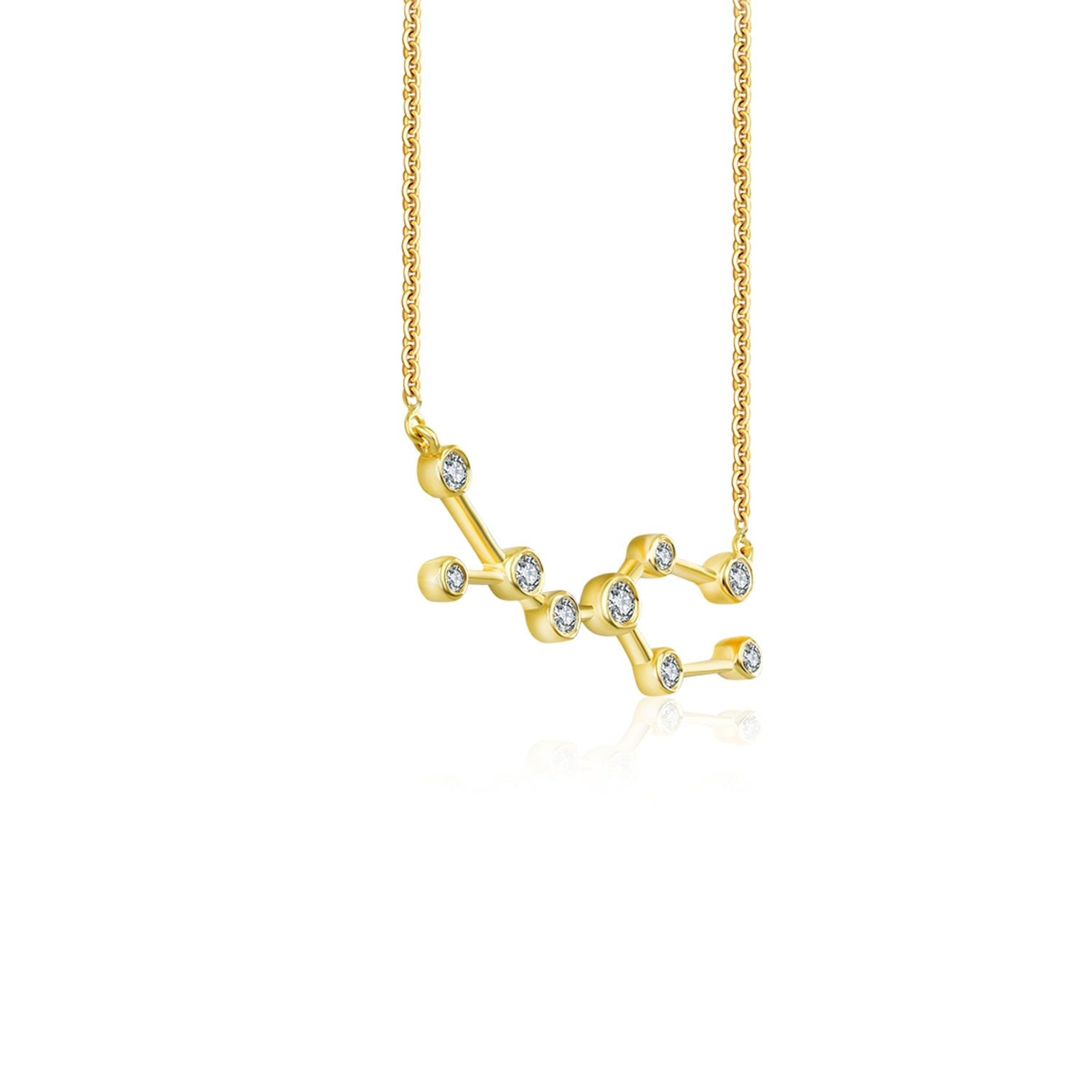 Gemini Zodiac Constellation Necklace 18K Yellow Gold & Diamond
