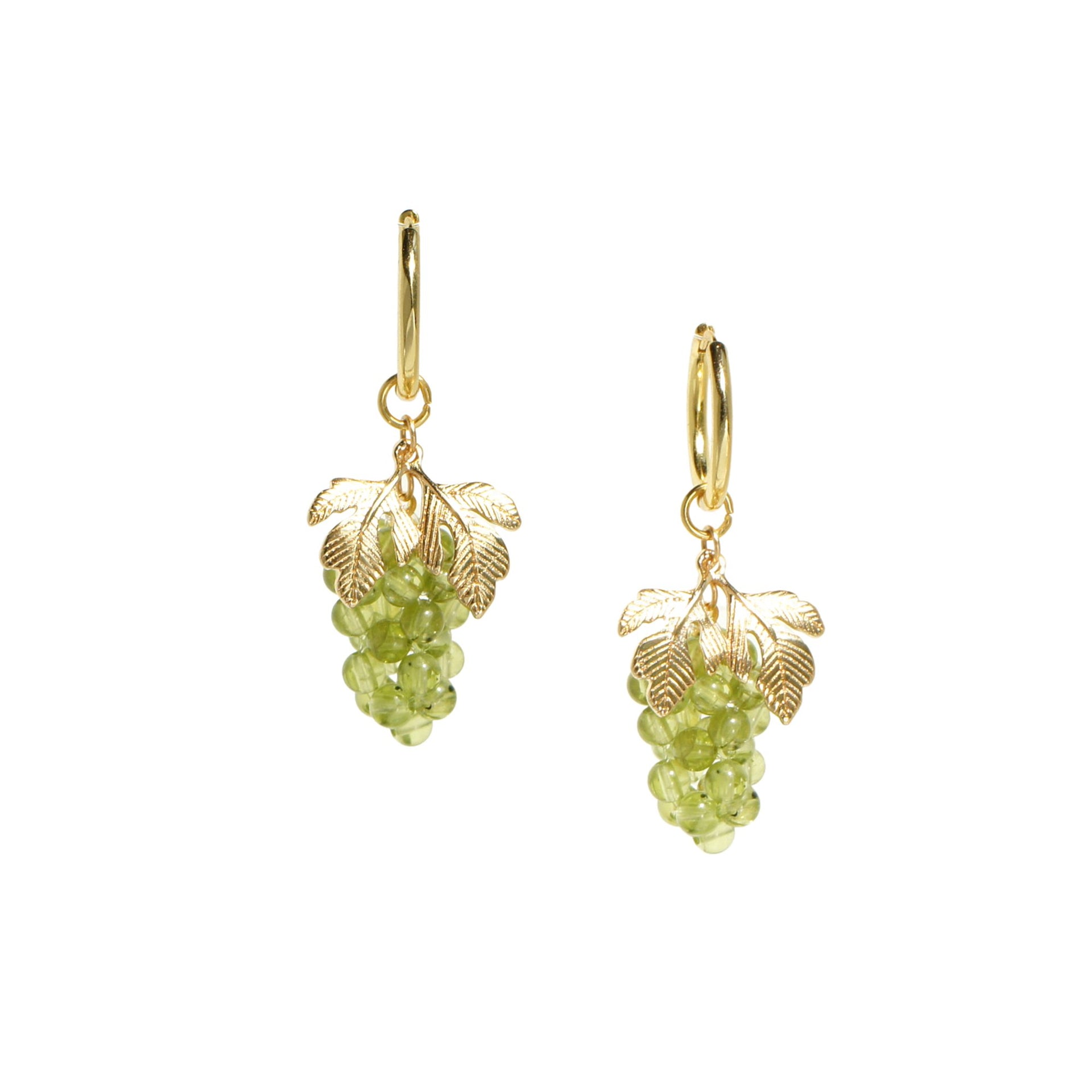 Very Grapeful Gemstone Grape Drop Earrings With 18K Gold Vermeil Hoops - Green Peridot