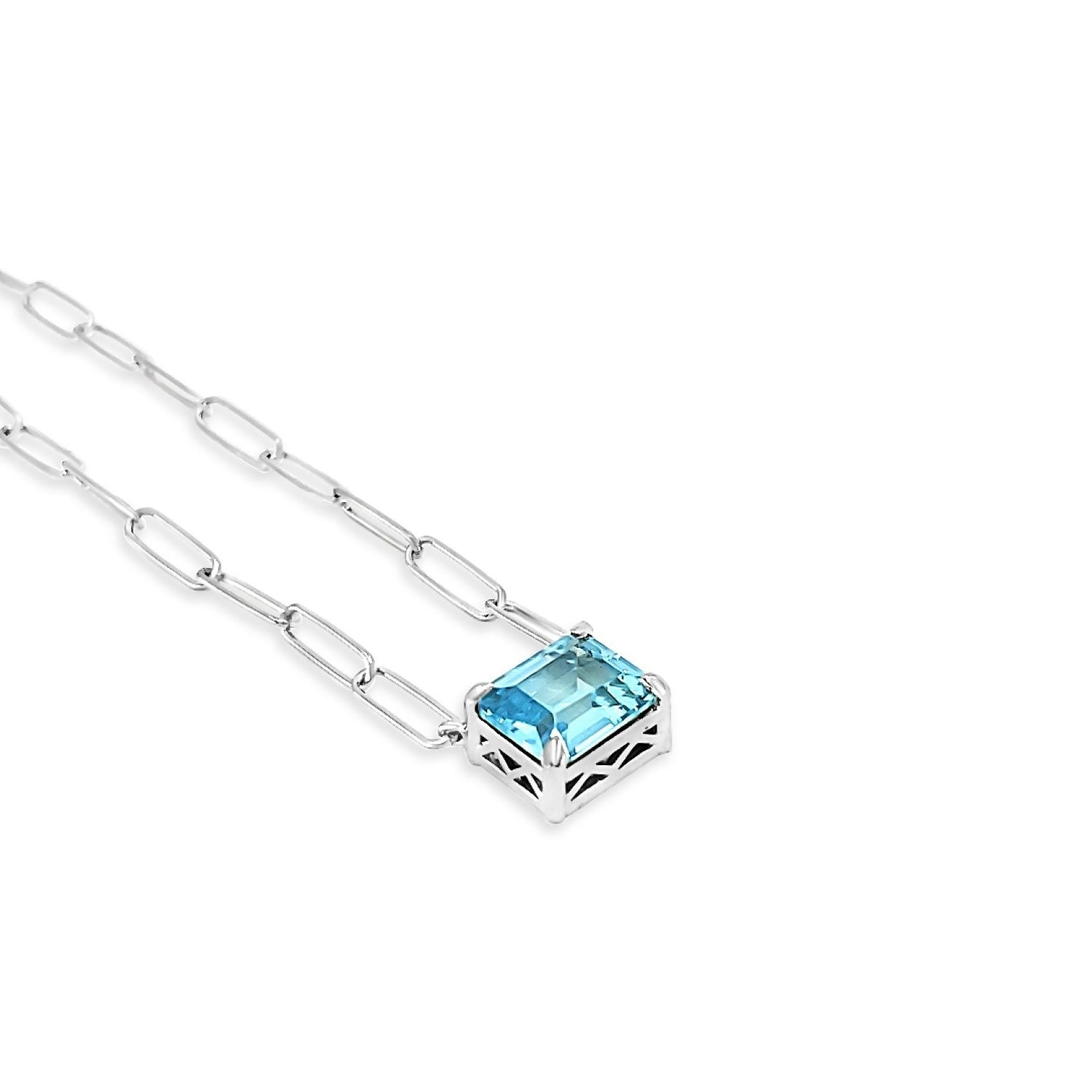 Paperclip Chain With Colored Stone Blue Topaz