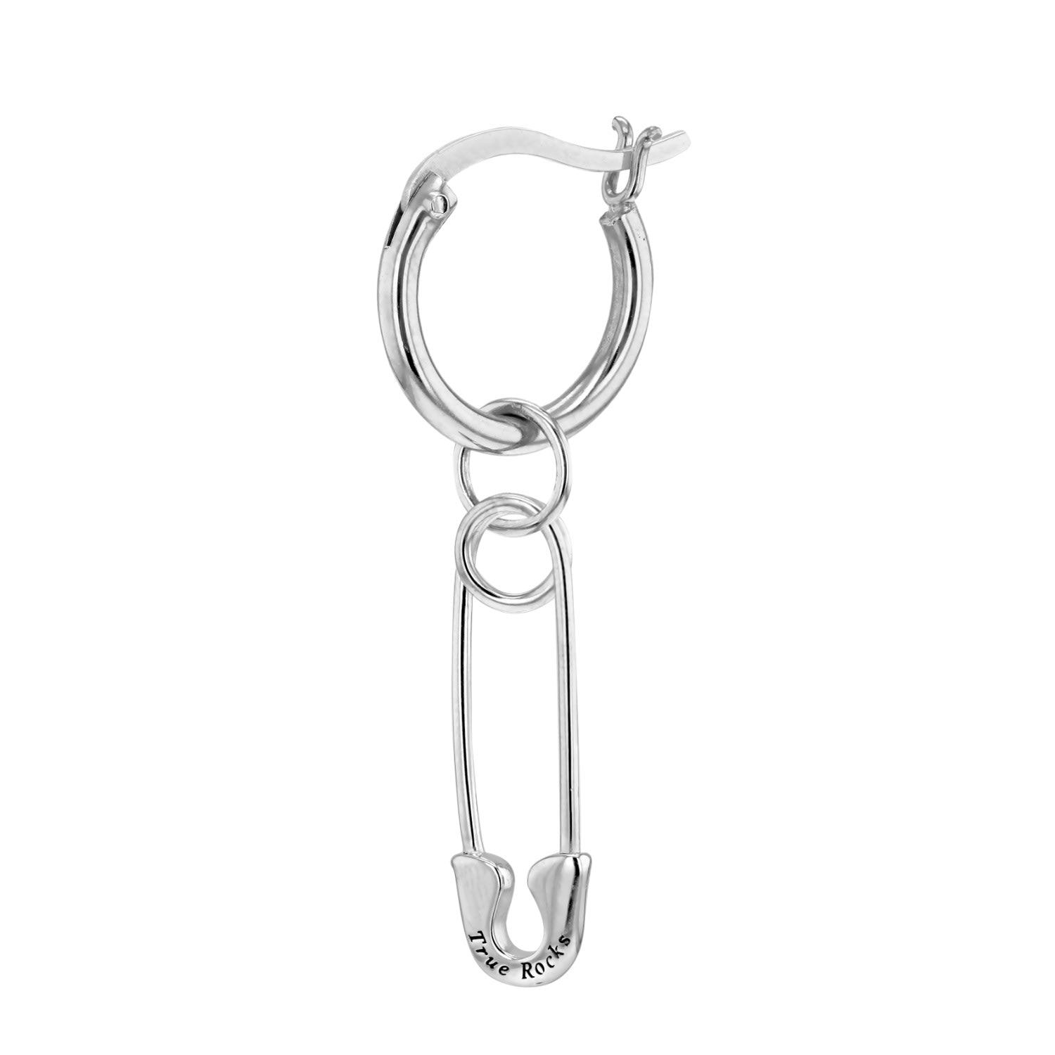Sterling Silver Safety Pin Charm On Sterling Silver Hoop