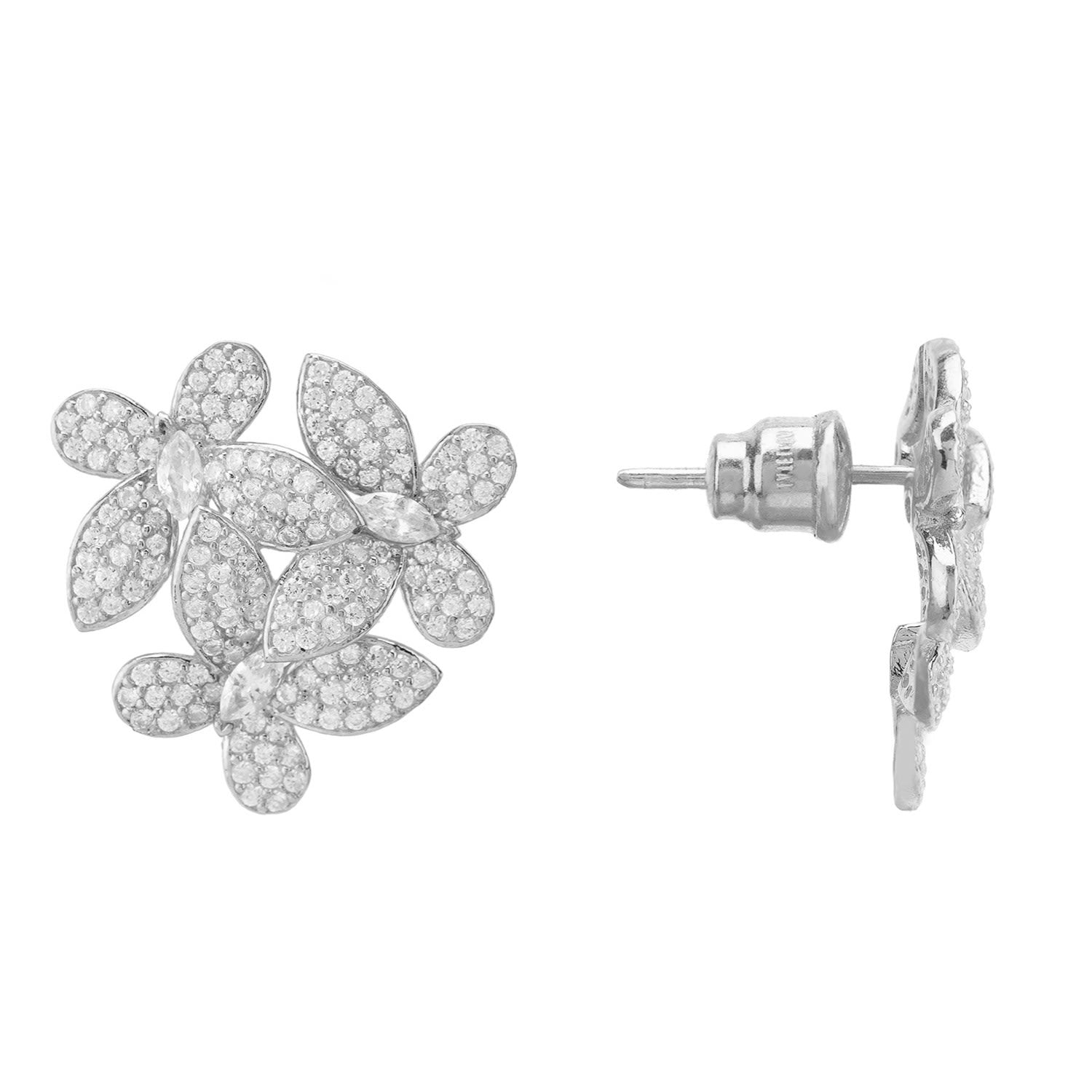Flowers Large Stud Earrings Silver
