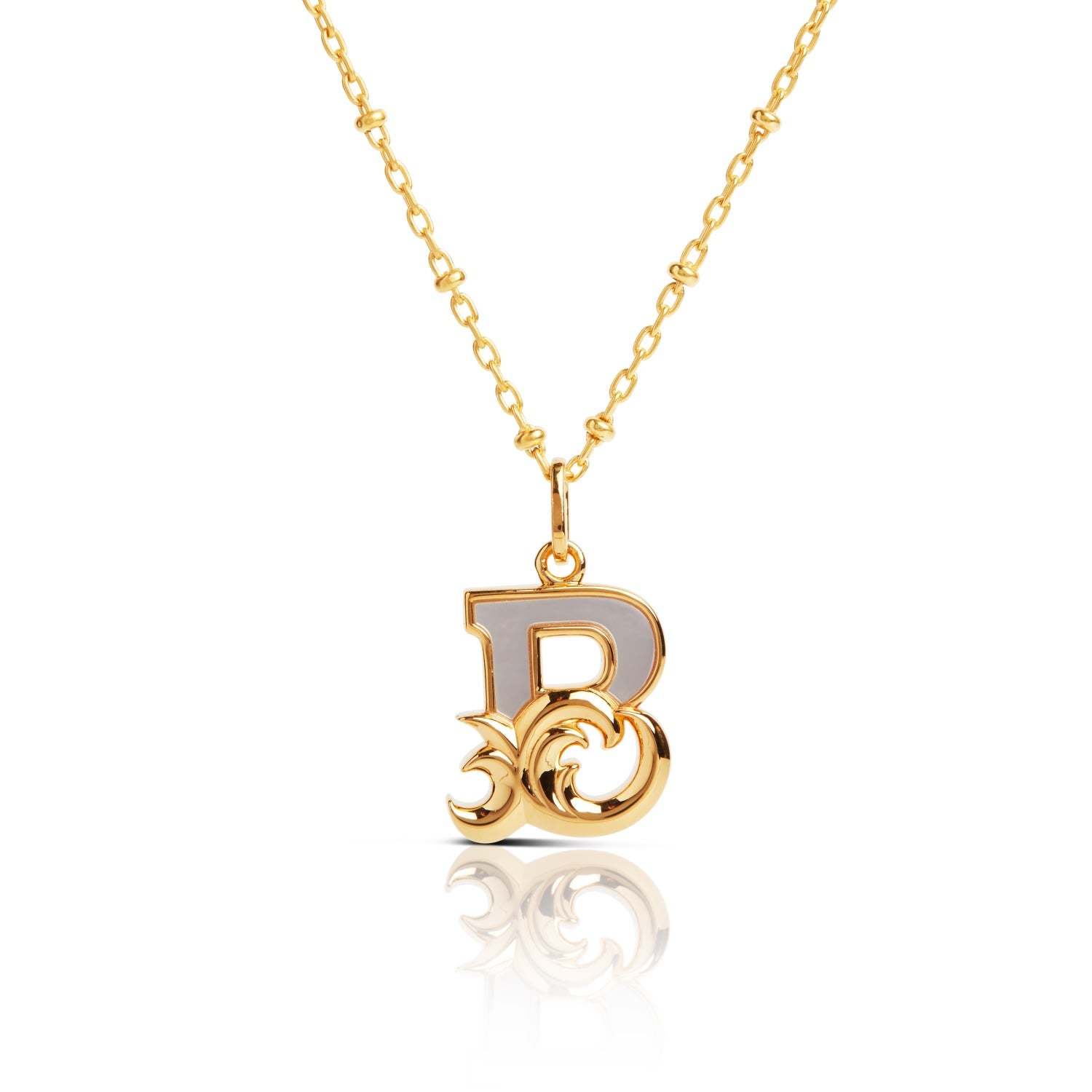 Gold Plated B Initial Necklace With Mother Of Pearl