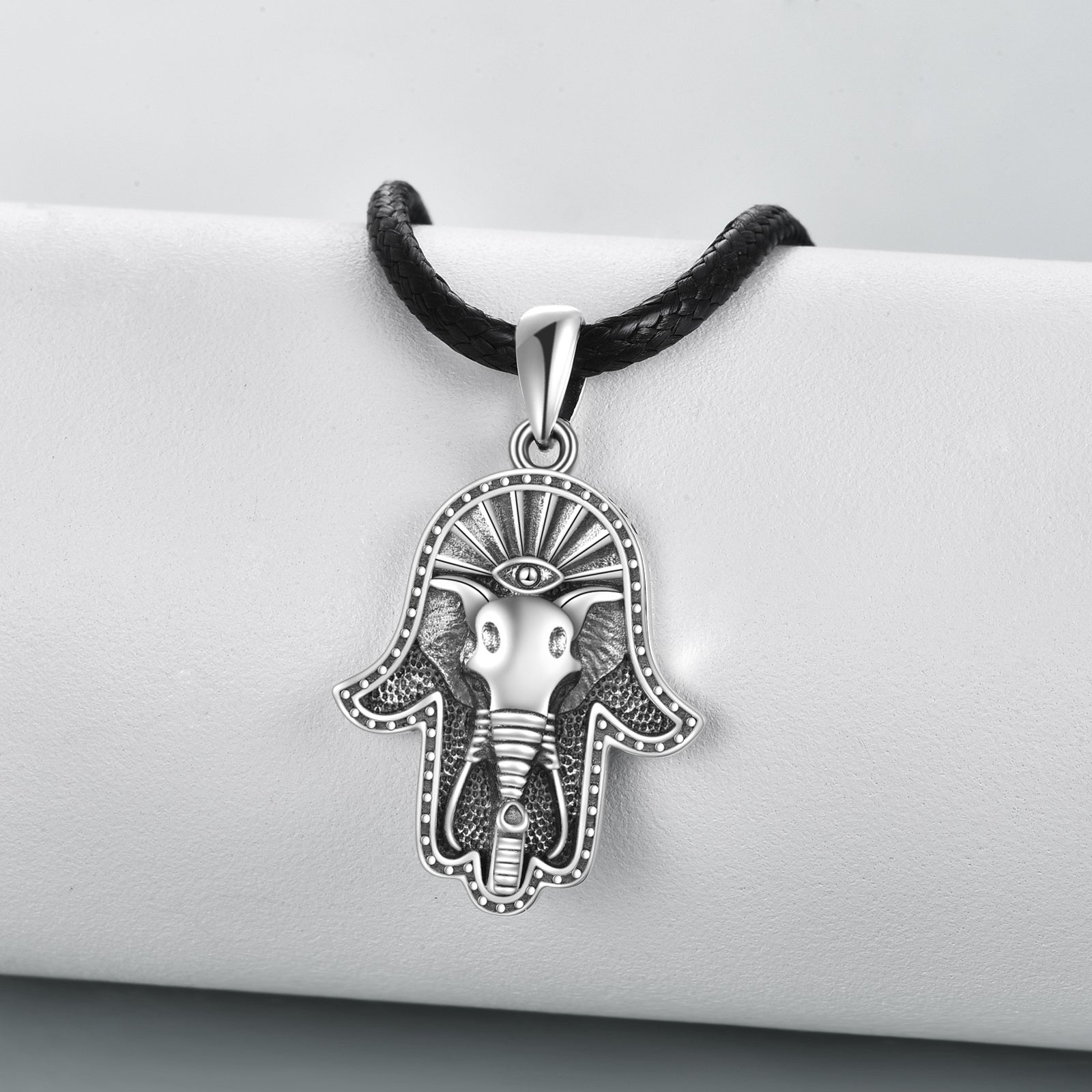 Sterling Silver Elephant & Hamsa Hand Pendant Necklace for Women Men