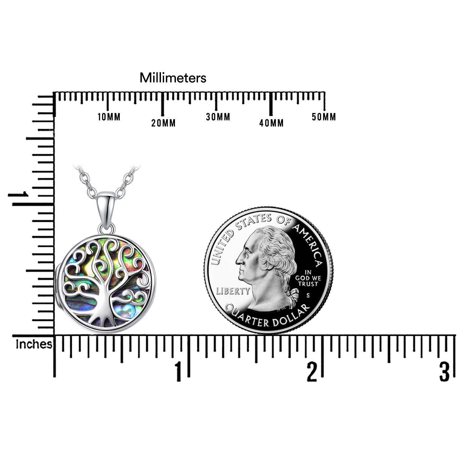 Sterling Silver Abalone Shellfish Tree Of Life & Personalized Photo Locket Necklace