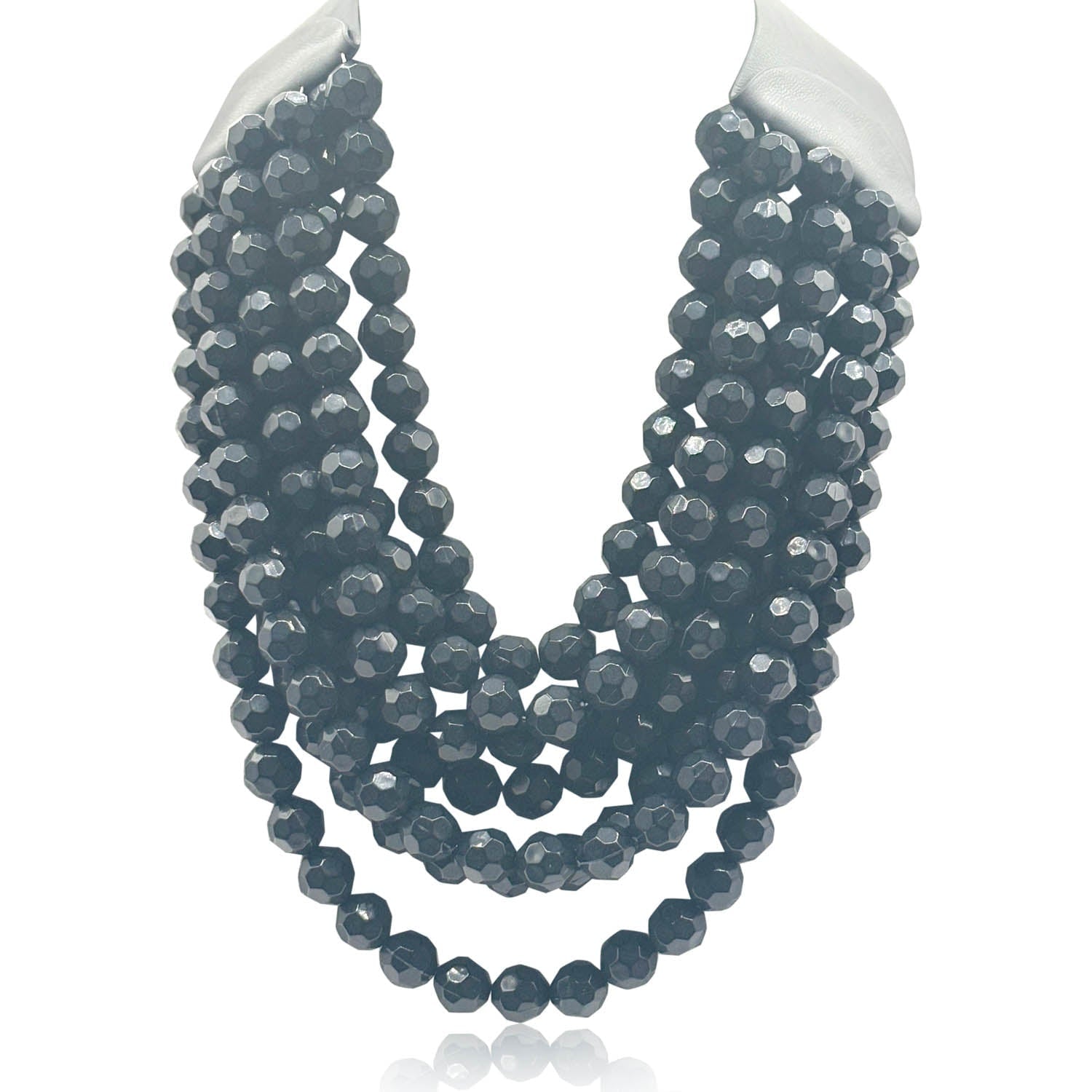 Sabina Multi Strand Faceted Black Resin Beaded Necklace