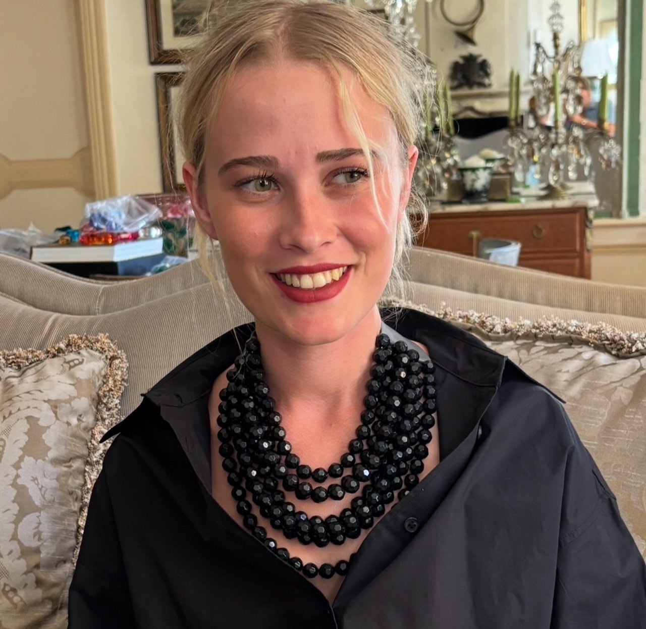 Sabina Multi Strand Faceted Black Resin Beaded Necklace