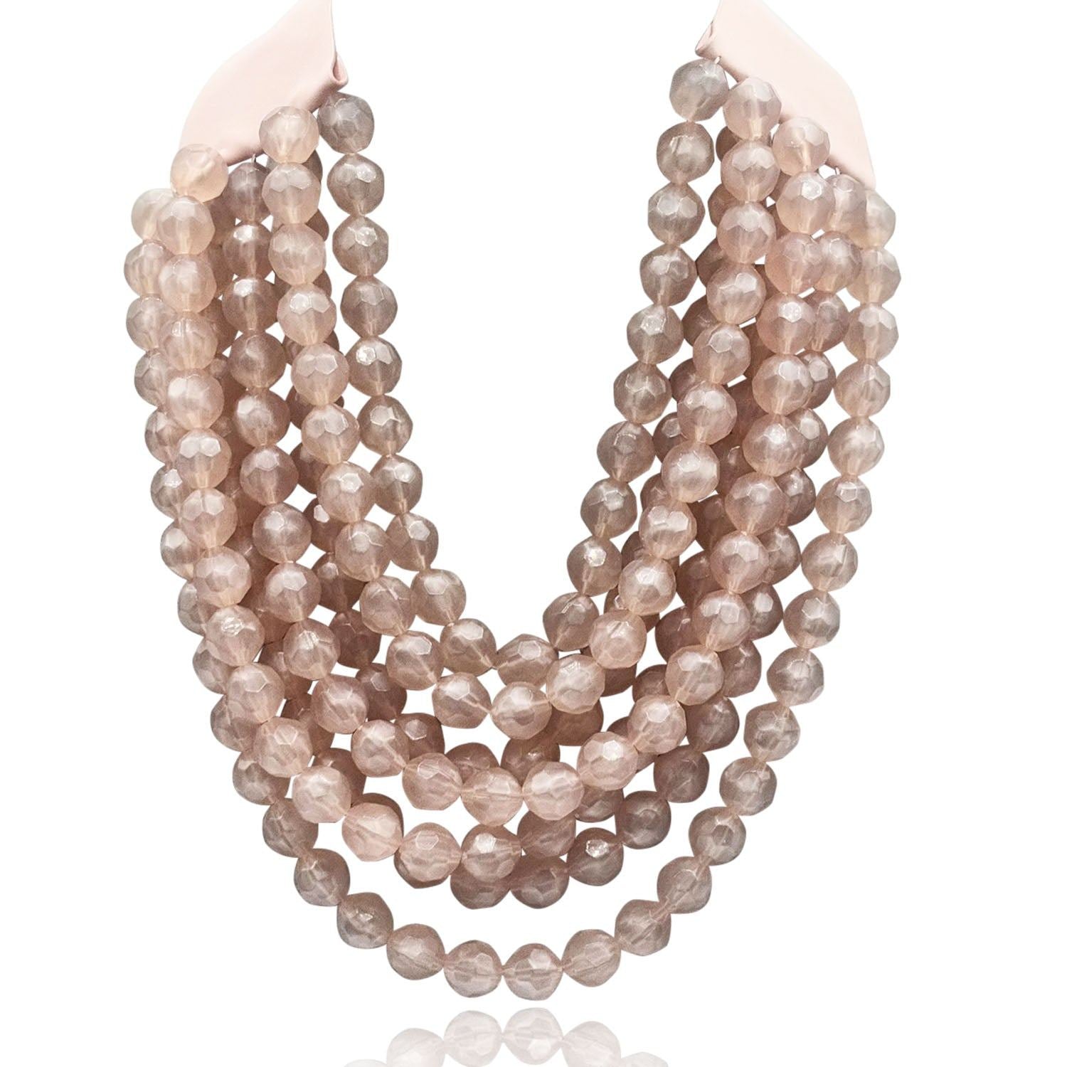 Sabina Multi Strand Faceted Light Pink Resin Beaded Necklace