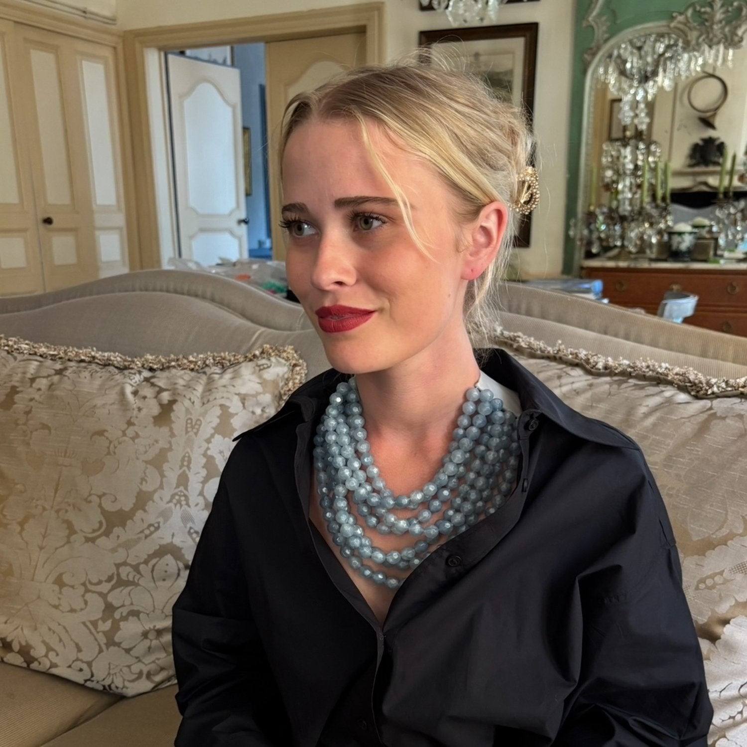 Sabina Multi Strand Faceted Resin Ice Blue Multi Strand Necklace