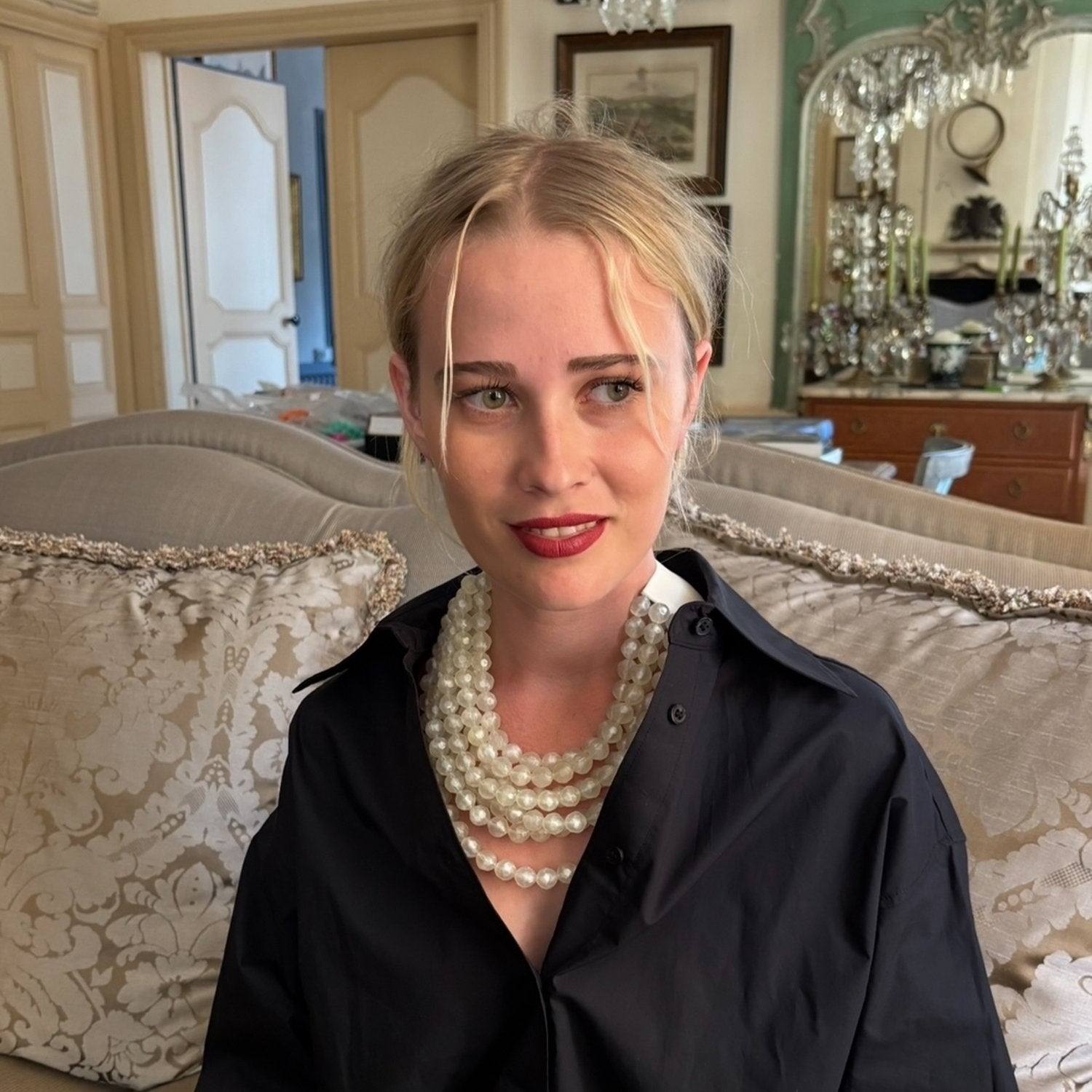 Sabina Multi Strand Faceted Resin Off White Multi Strand Necklace