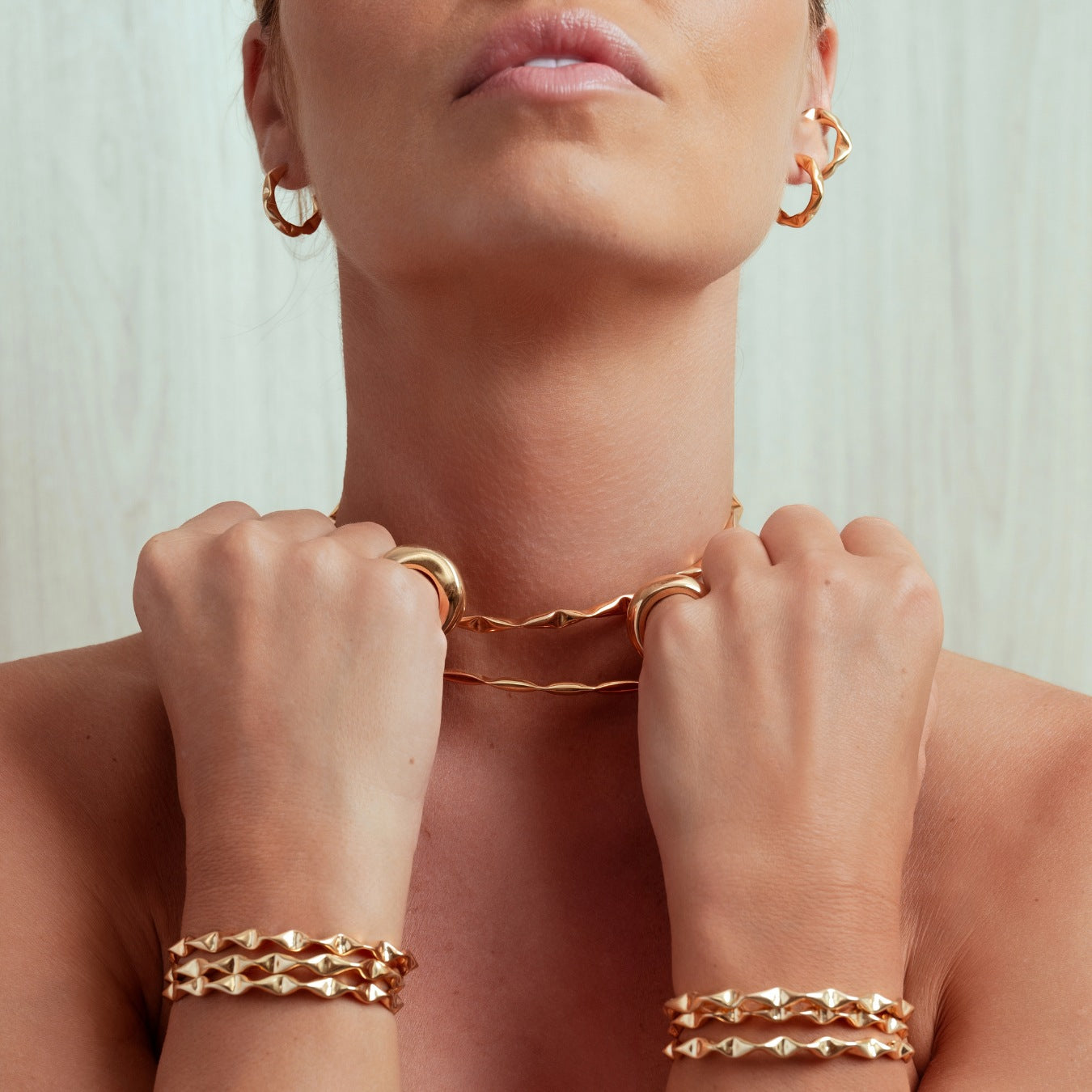Sabrina Stackable Geometric Pyramid Open Cuff Bracelet Gold