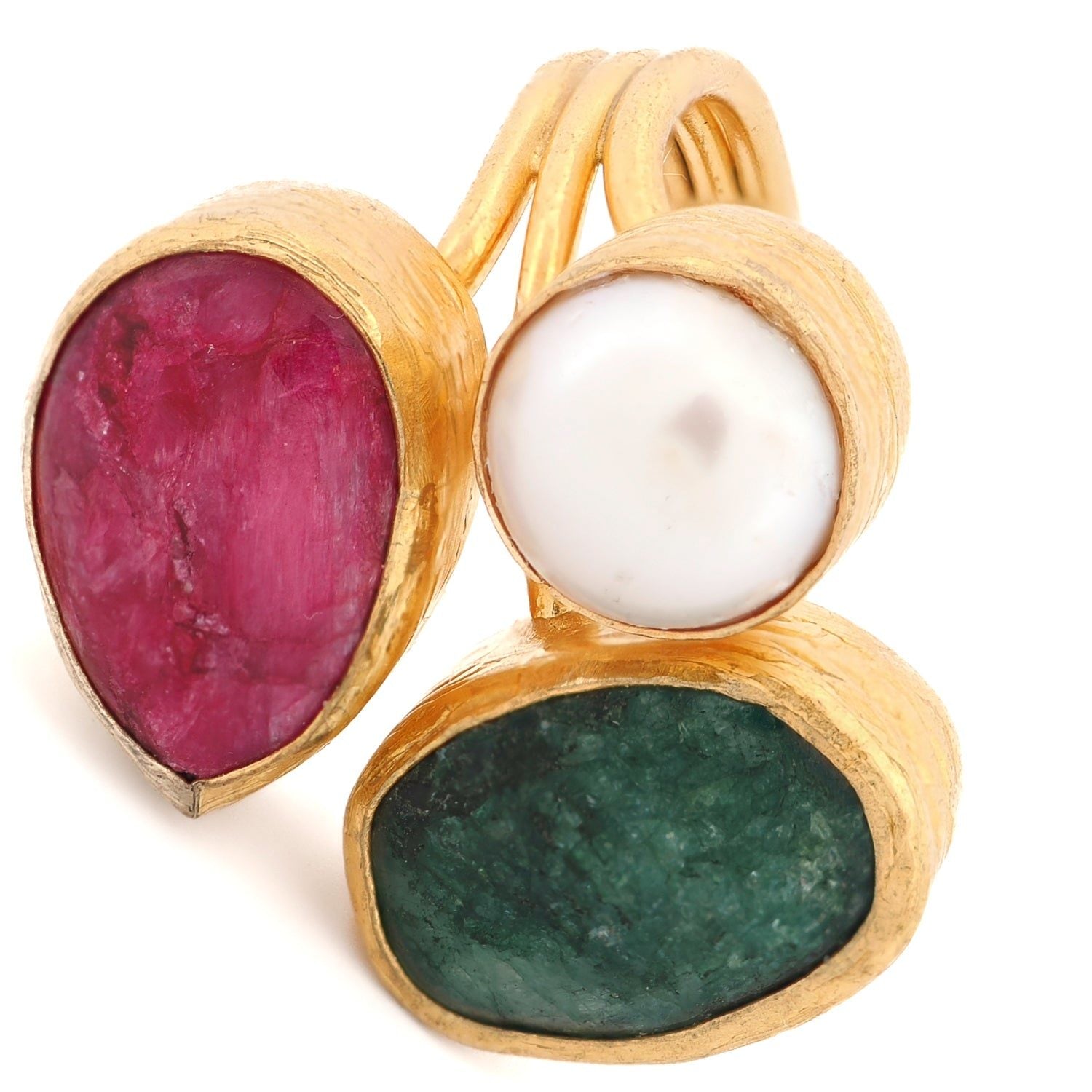 Sacred Calm Trio Gemstone Adjustable Ring - Multicolour