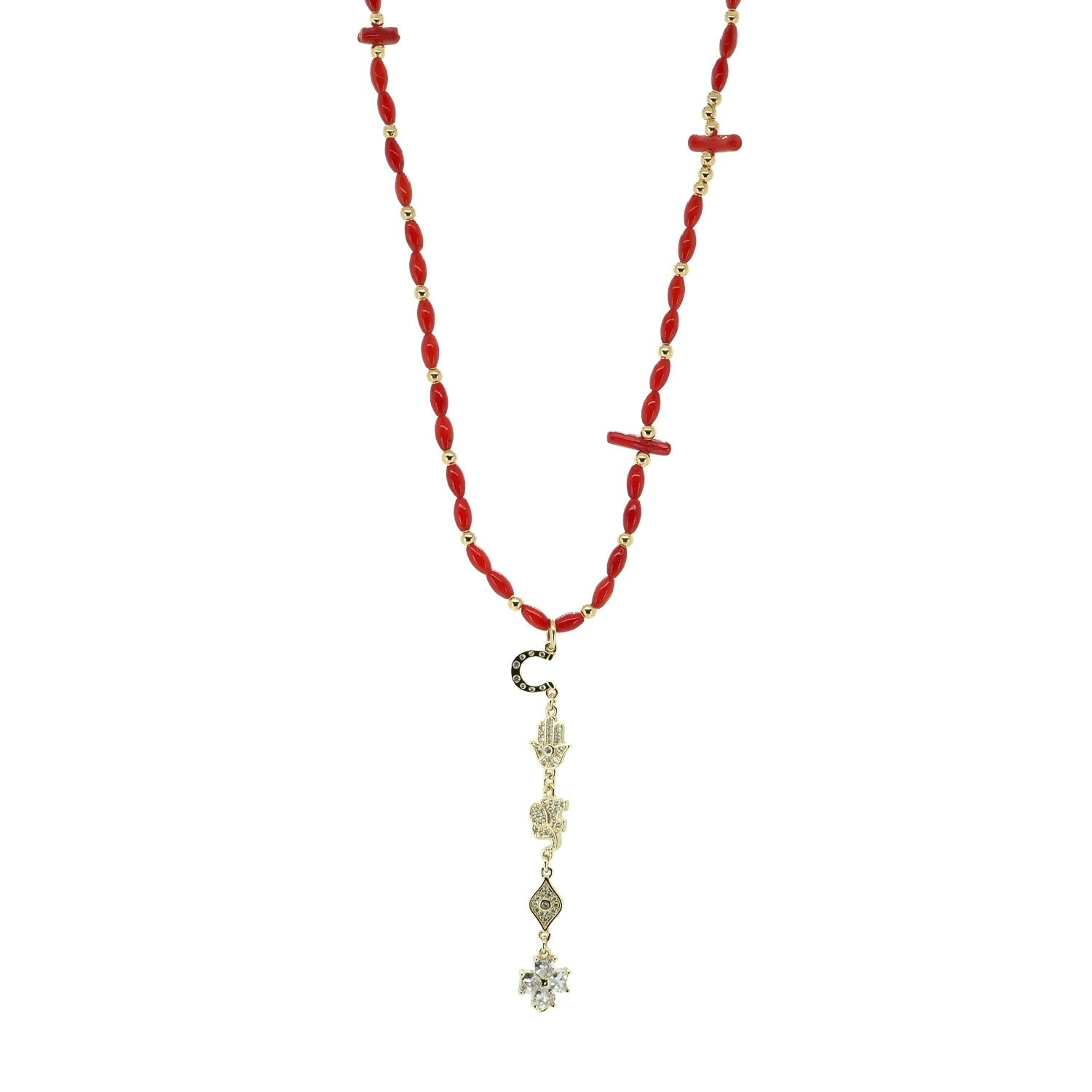 Sacred Energy Red Coral Stone Symbol Choker Necklace - Red