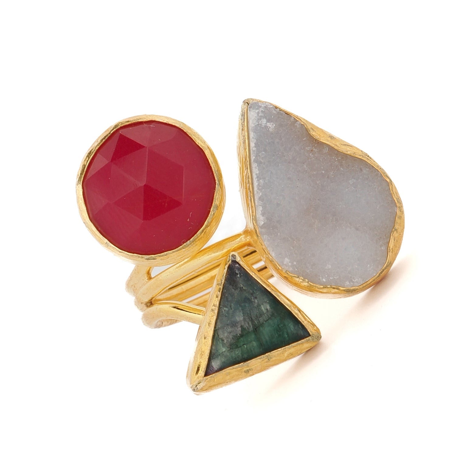 Sacred Geometry Triple Energy Gemstone Ring - Multicolour