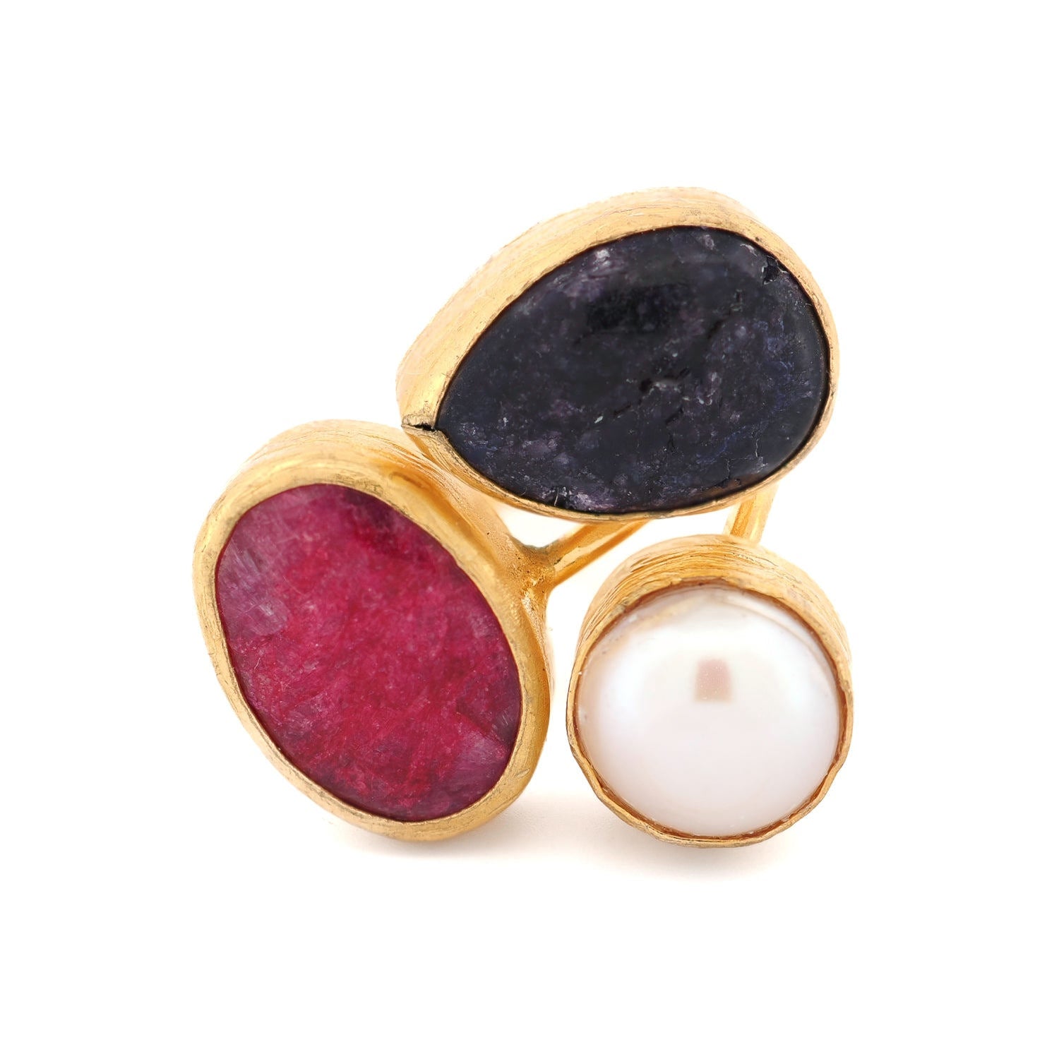 Sacred Harmony Triple Gemstone Statement Ring - Gold