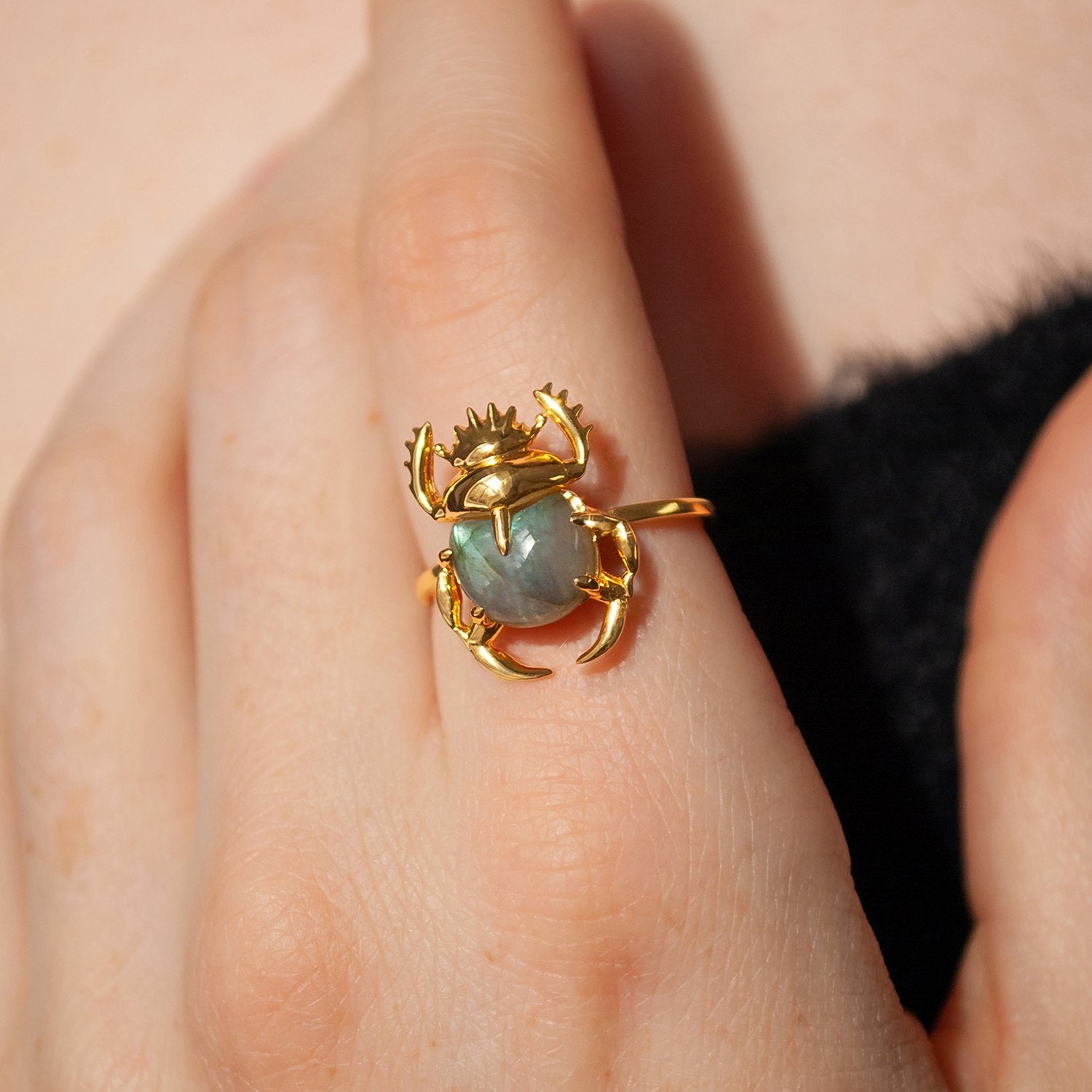 Sacred Scarab Labradorite And Gold Vermeil Ring