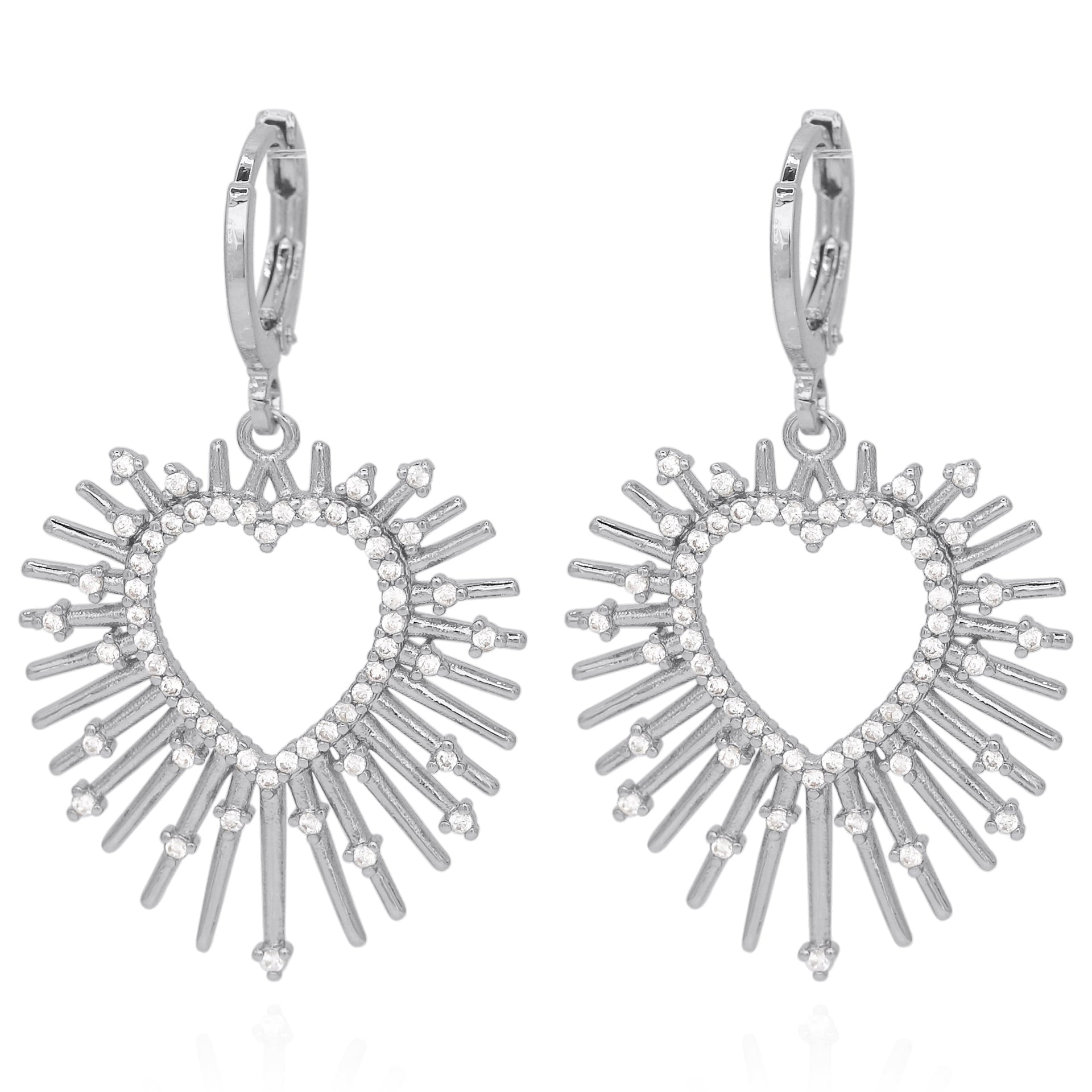 Sadie Starburst Heart Earrings Silver Plated