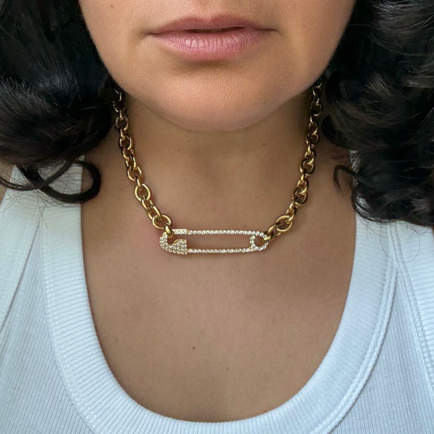 Safety Pin Necklace Yellow Gold