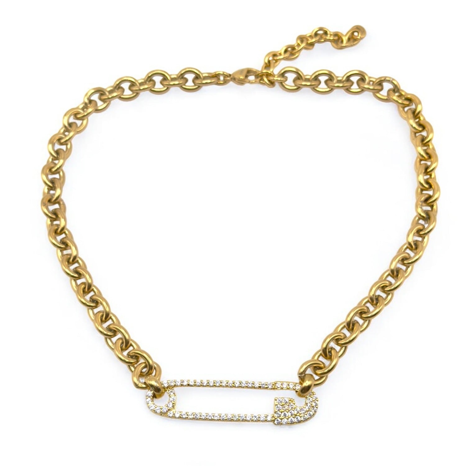 Safety Pin Necklace Yellow Gold