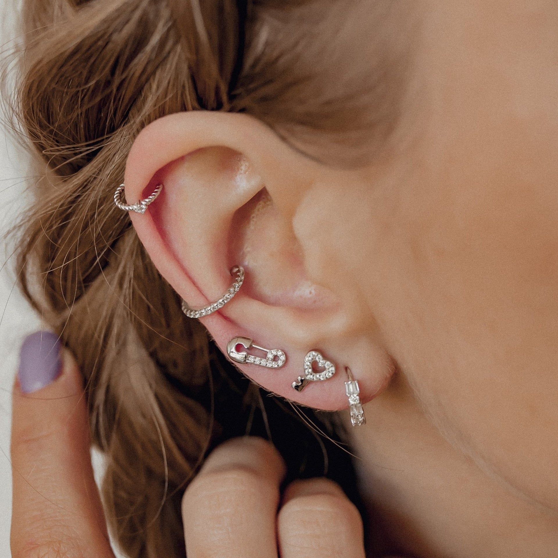 Safety Pin Stud Earrings Sterling Silver