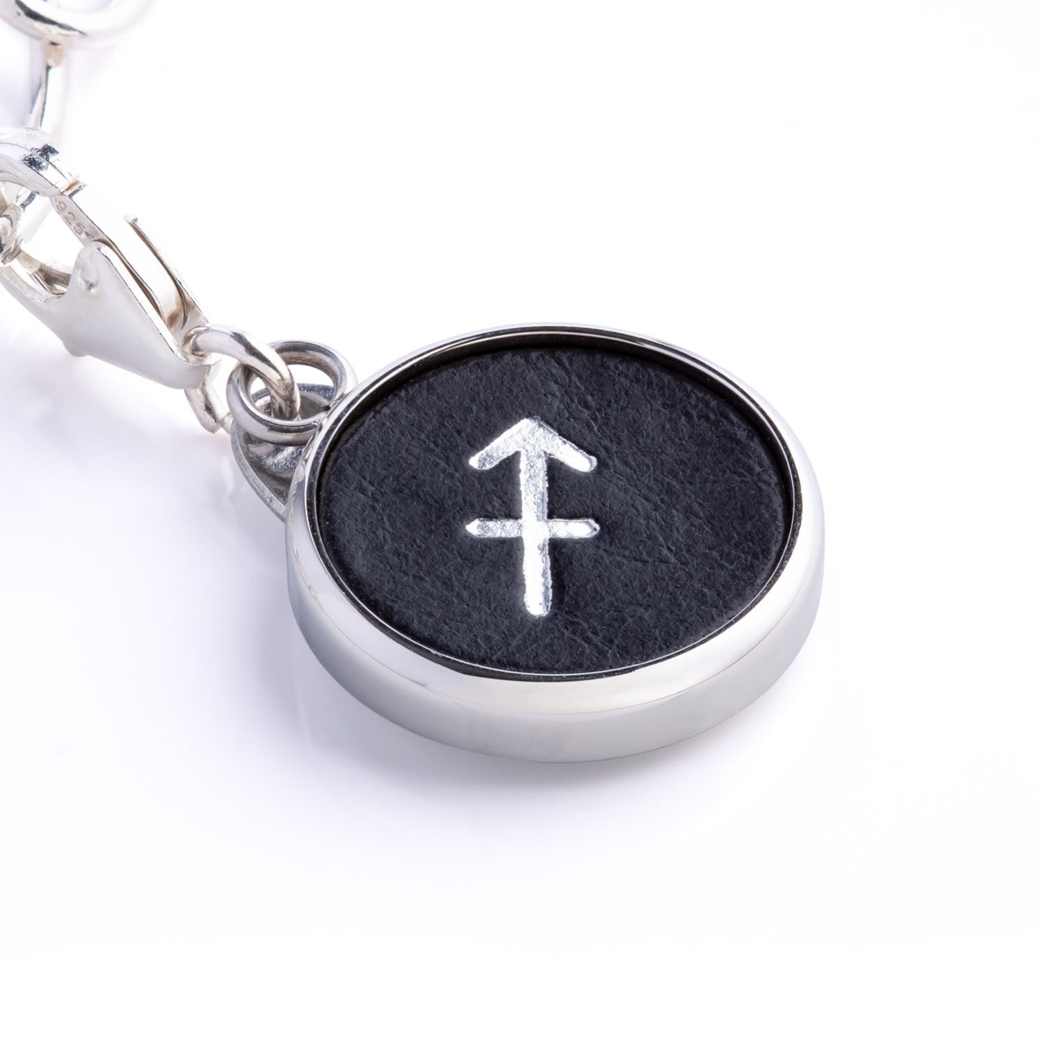 Sagittarius Zodiac Sterling Silver & Leather Curb Bracelet