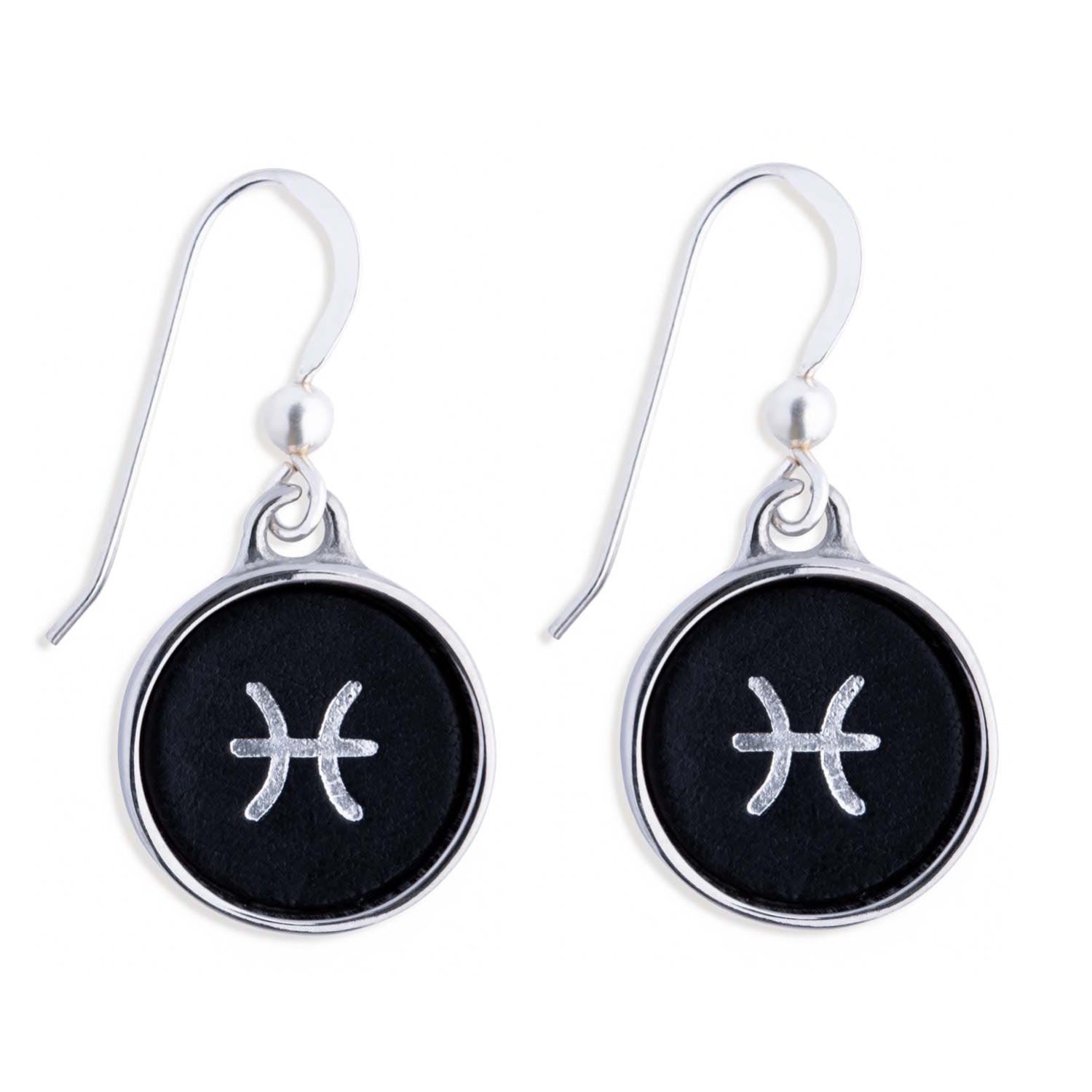 Zodiac Pisces Black Leather Earrings