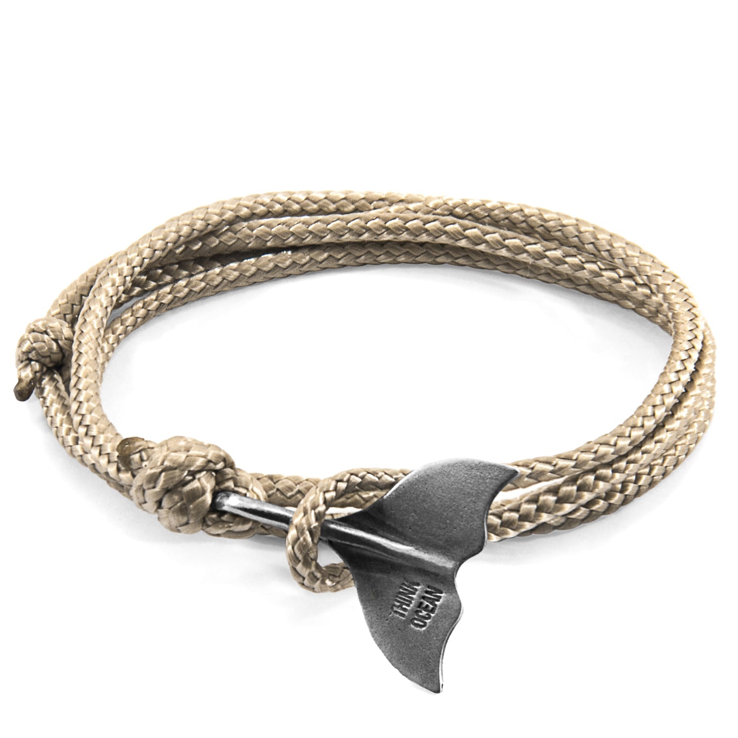 Sand Brown Think Ocean Big Whale Silver & Rope Bracelet - Women