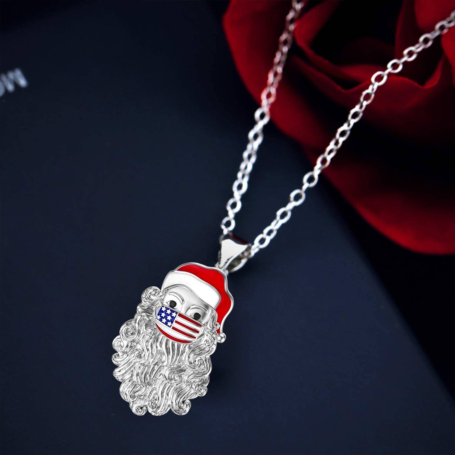 Sterling Silver Santa Claus Pendant Necklace