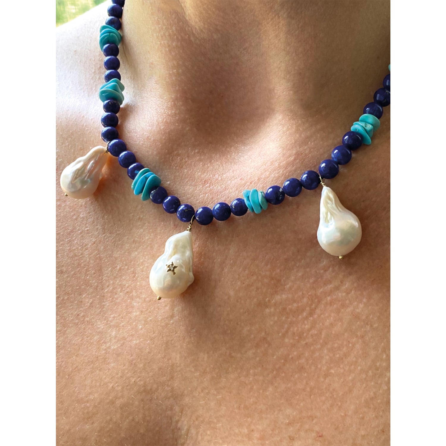 Santorini Necklace In Lapis And Turquoise