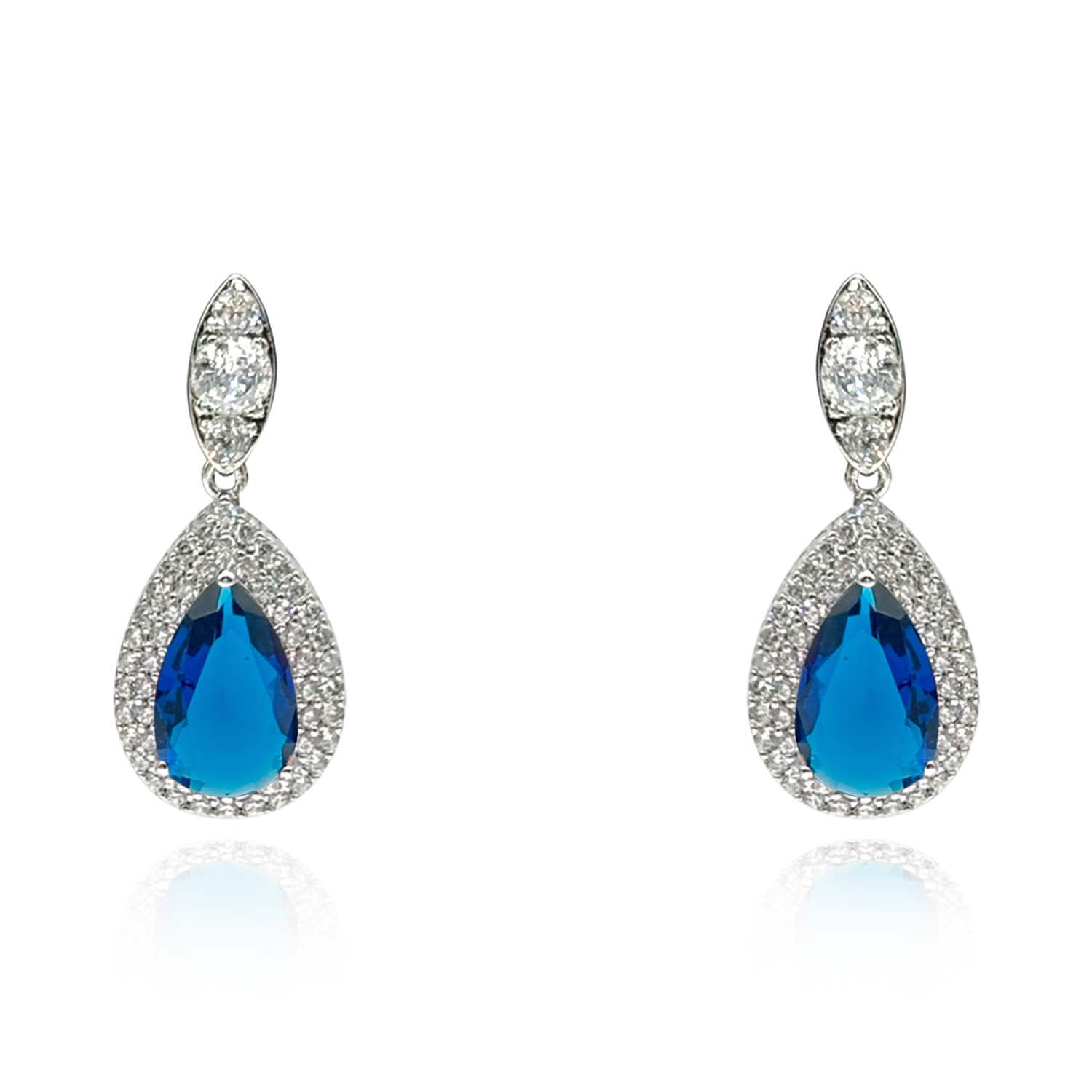 Sapphire And Diamond Cubic Zirconium Pear-Shaped Clip-On Drops