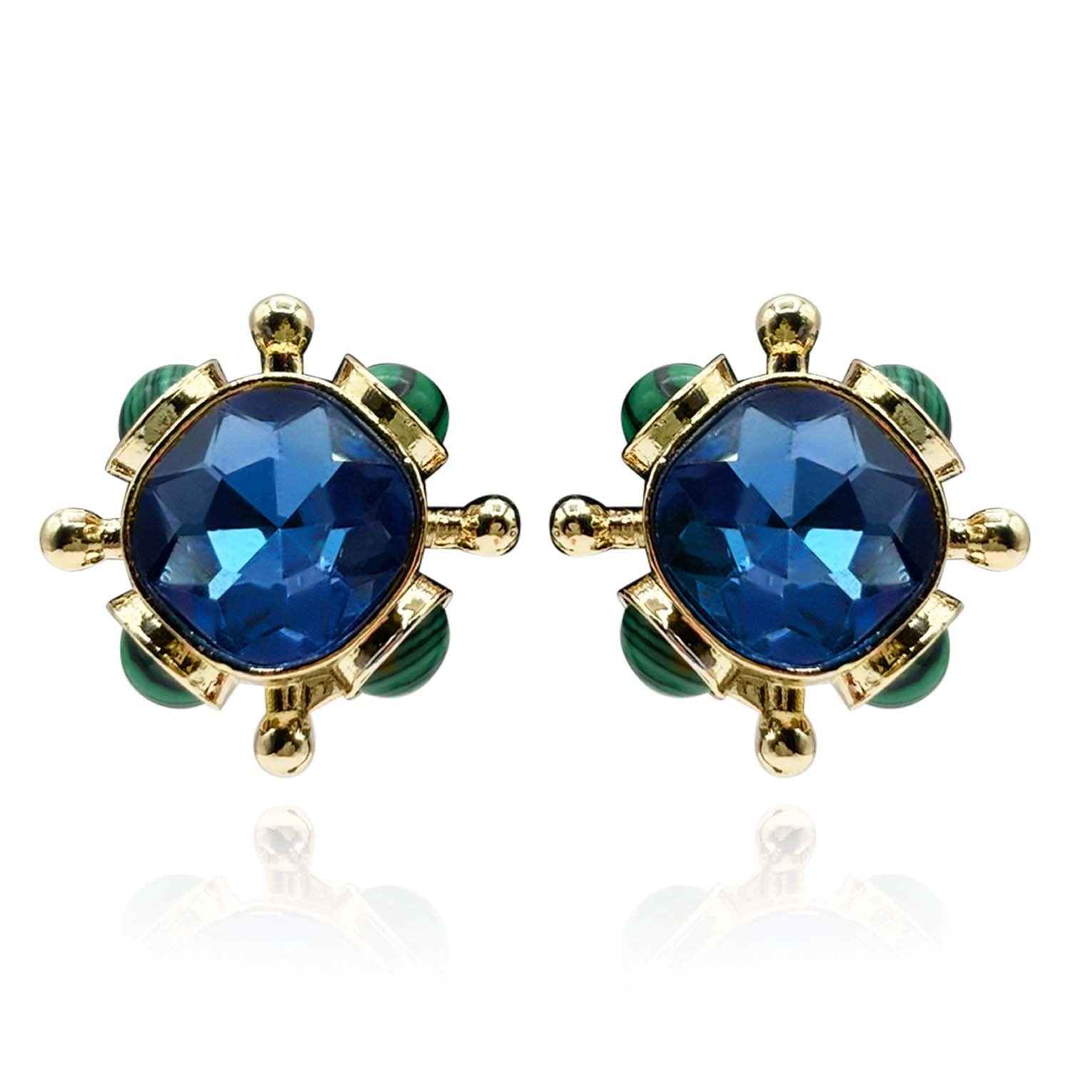 Sapphire And Malachite Clip On Sputnik Earrings