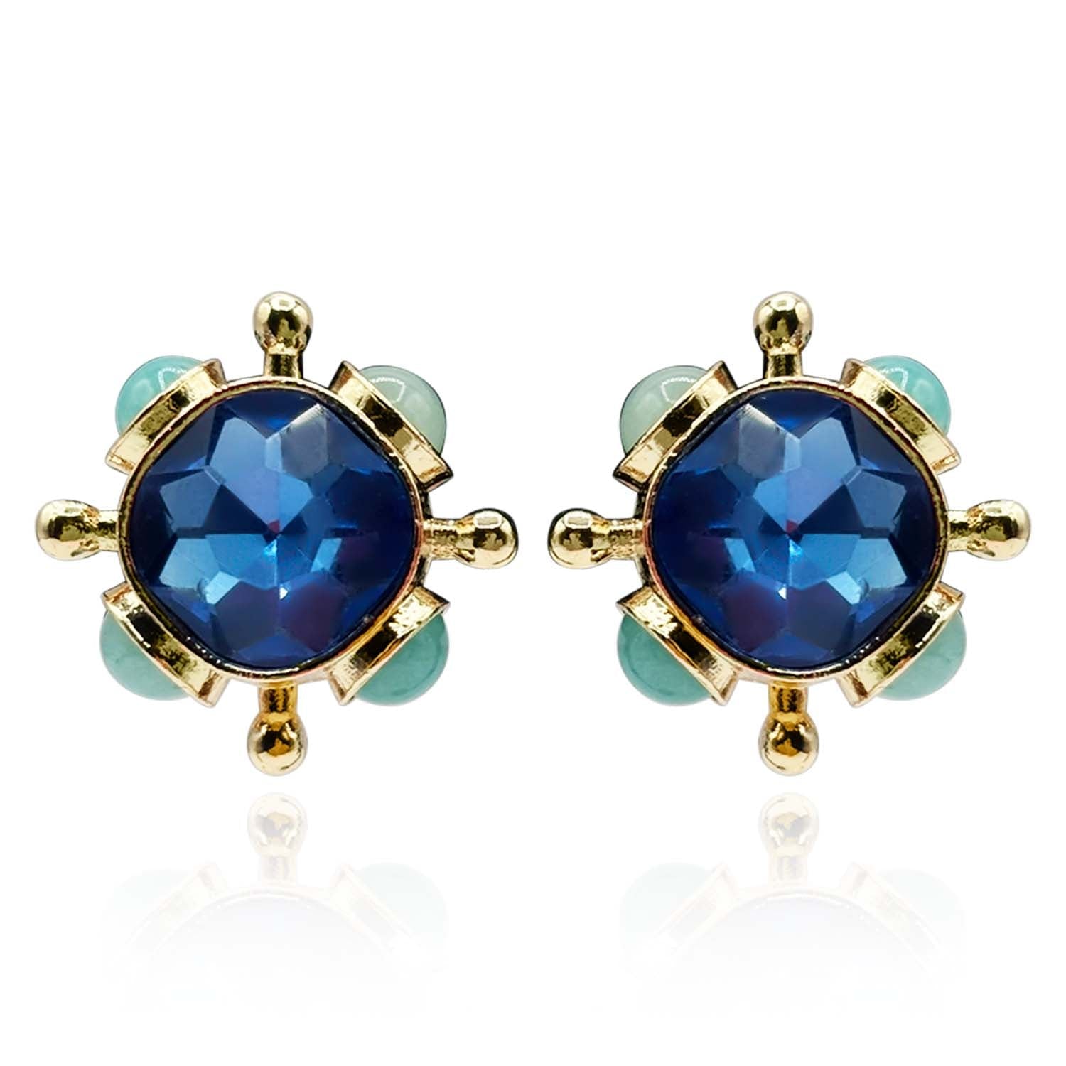 Sapphire & Blue Chalcedony Sputnik Clip On Earrings