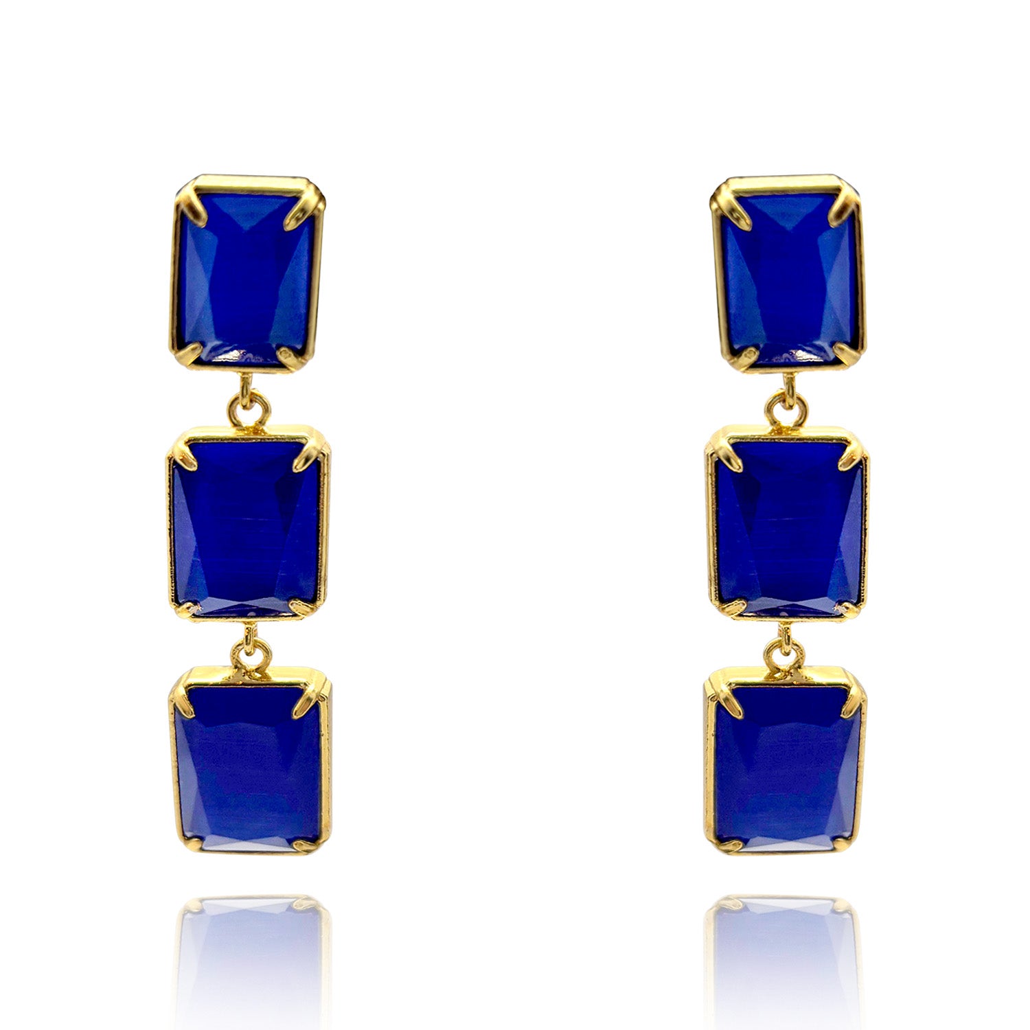 Sapphire Blue Triple Octagon Cat S Eye Drop Earrings