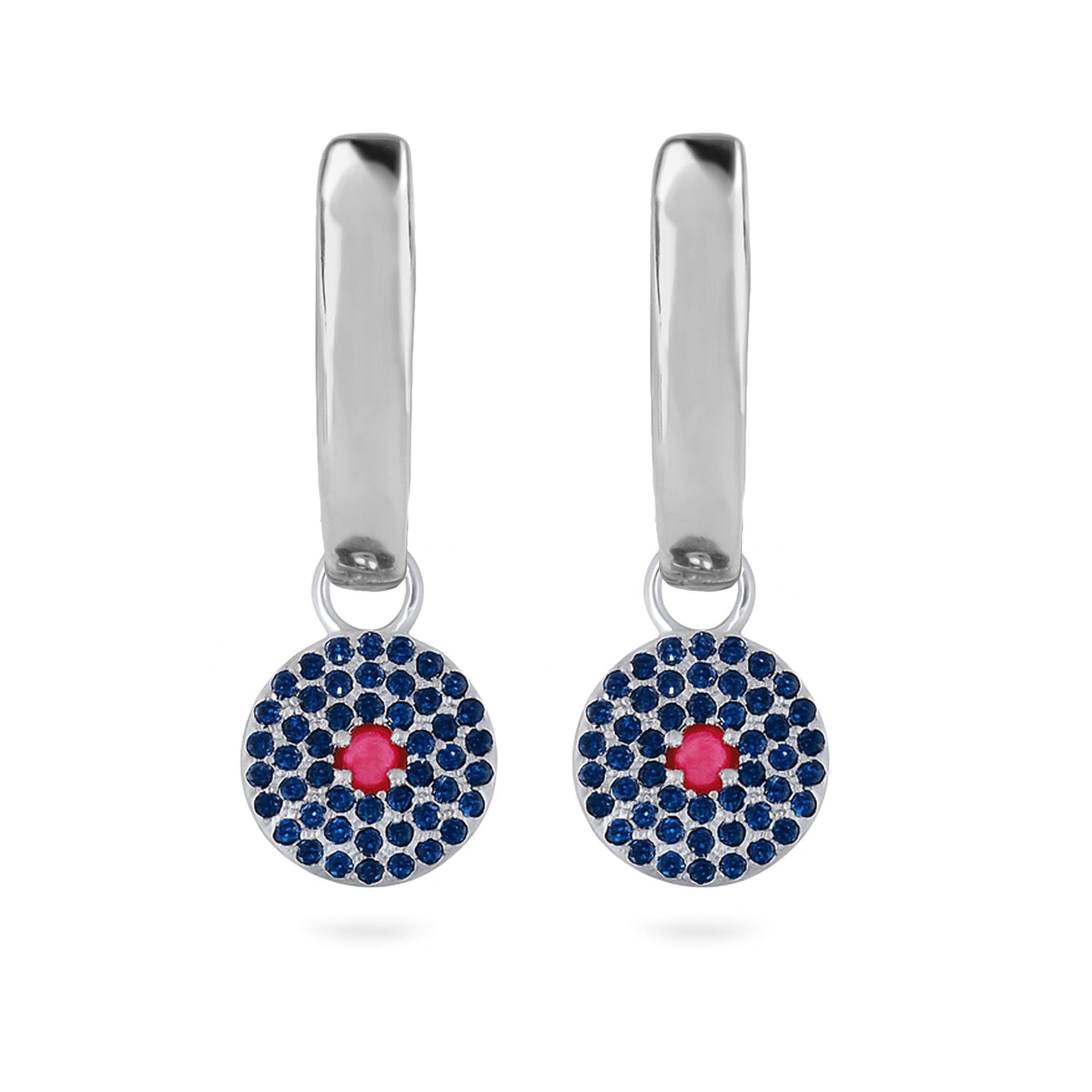 Sapphire & Ruby Pavé Disc Hoop Earrings 9K White Gold