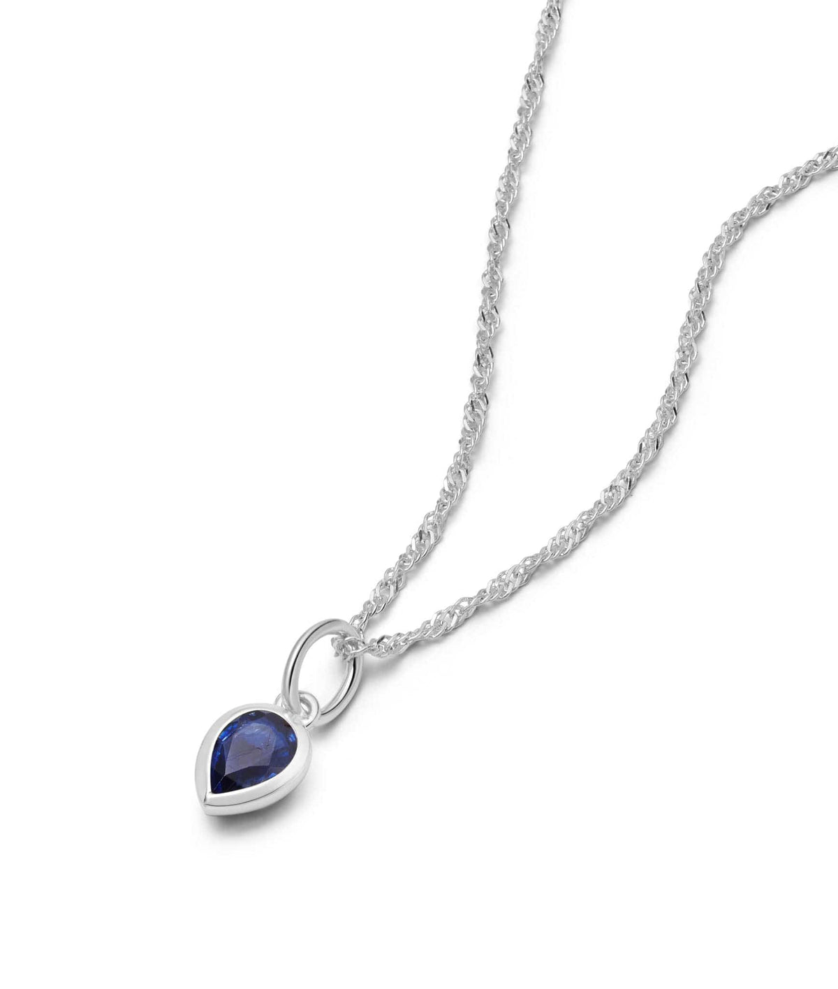Sapphire September Birthstone Charm Necklace Sterling Silver