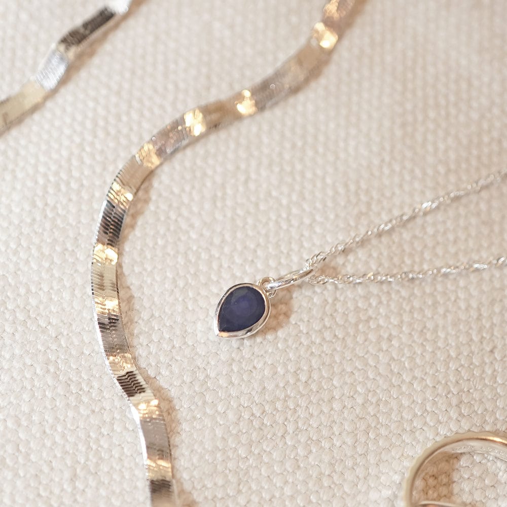 Sapphire September Birthstone Charm Necklace Sterling Silver