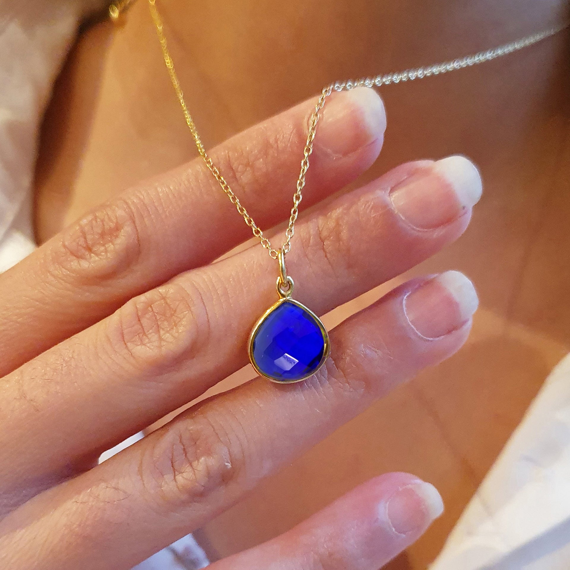 Blue Sapphire September Birthstone Gold Vermeil Plated Necklace