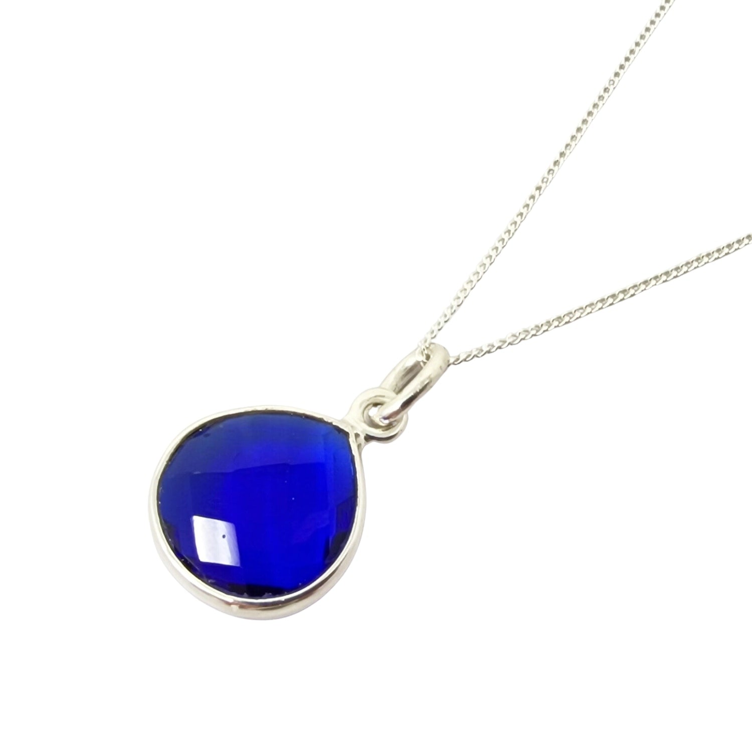 Sapphire September Birthstone Shiny Sterling Silver Charm Necklace