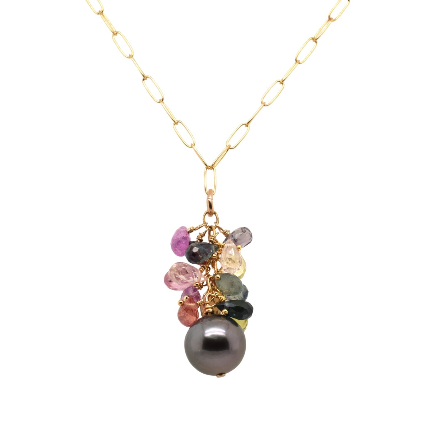 Sapphire With Black Tahitian Pearl Gold Necklace