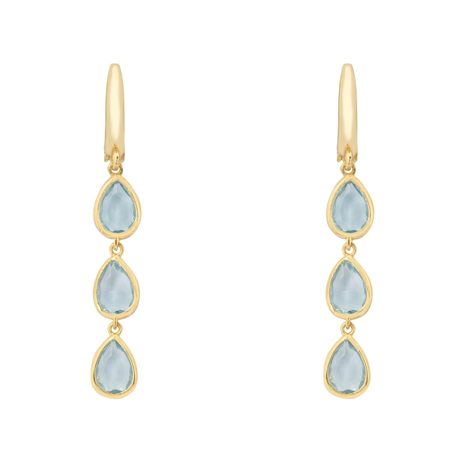 Sardinia Triple Teardrop Earrings Gold Blue Topaz