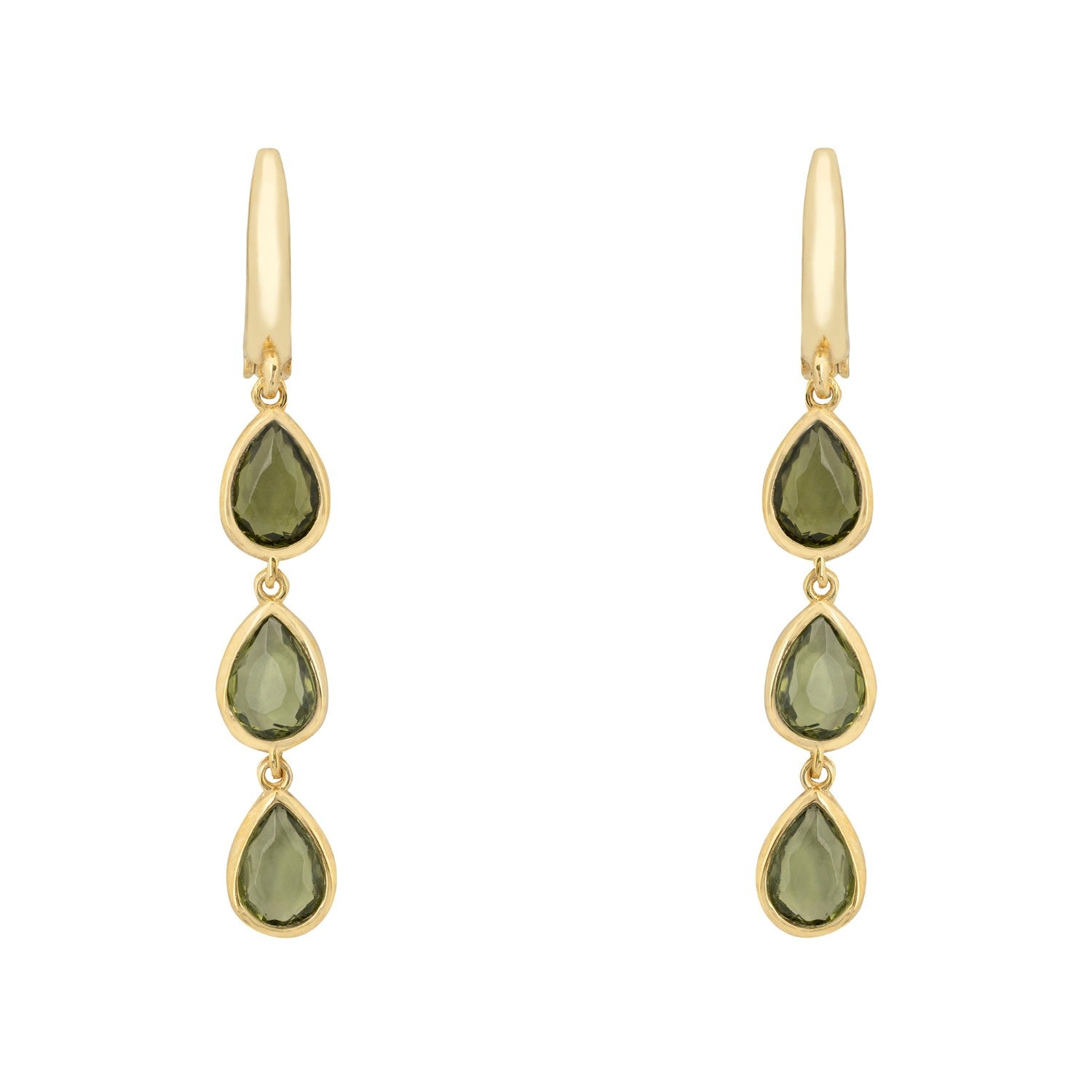 Sardinia Triple Teardrop Earrings Gold Peridot