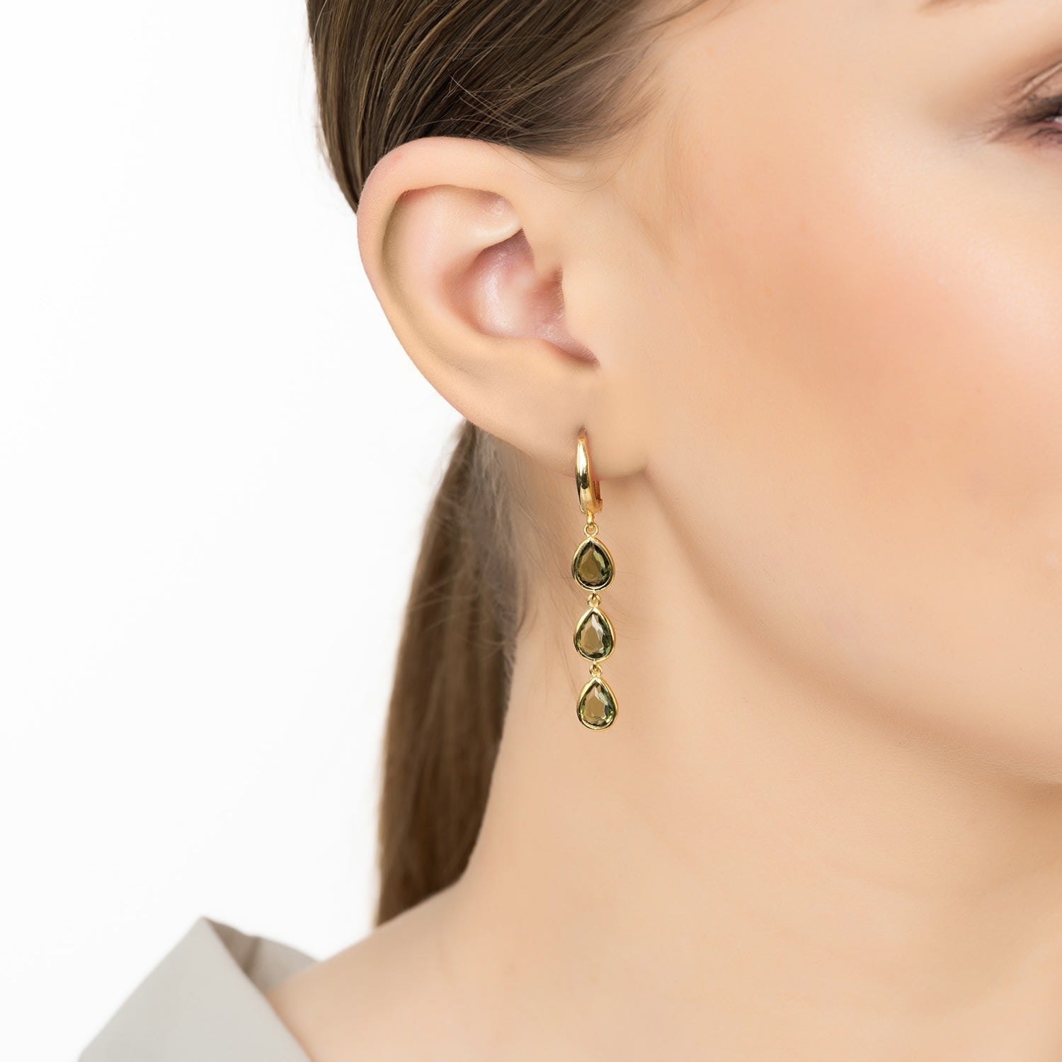Sardinia Triple Teardrop Earrings Gold Peridot