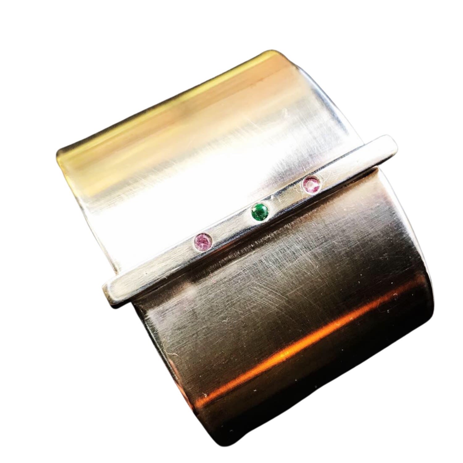 Sasha Pink Sapphire & Emerald Sterling Silver Bar Cuff