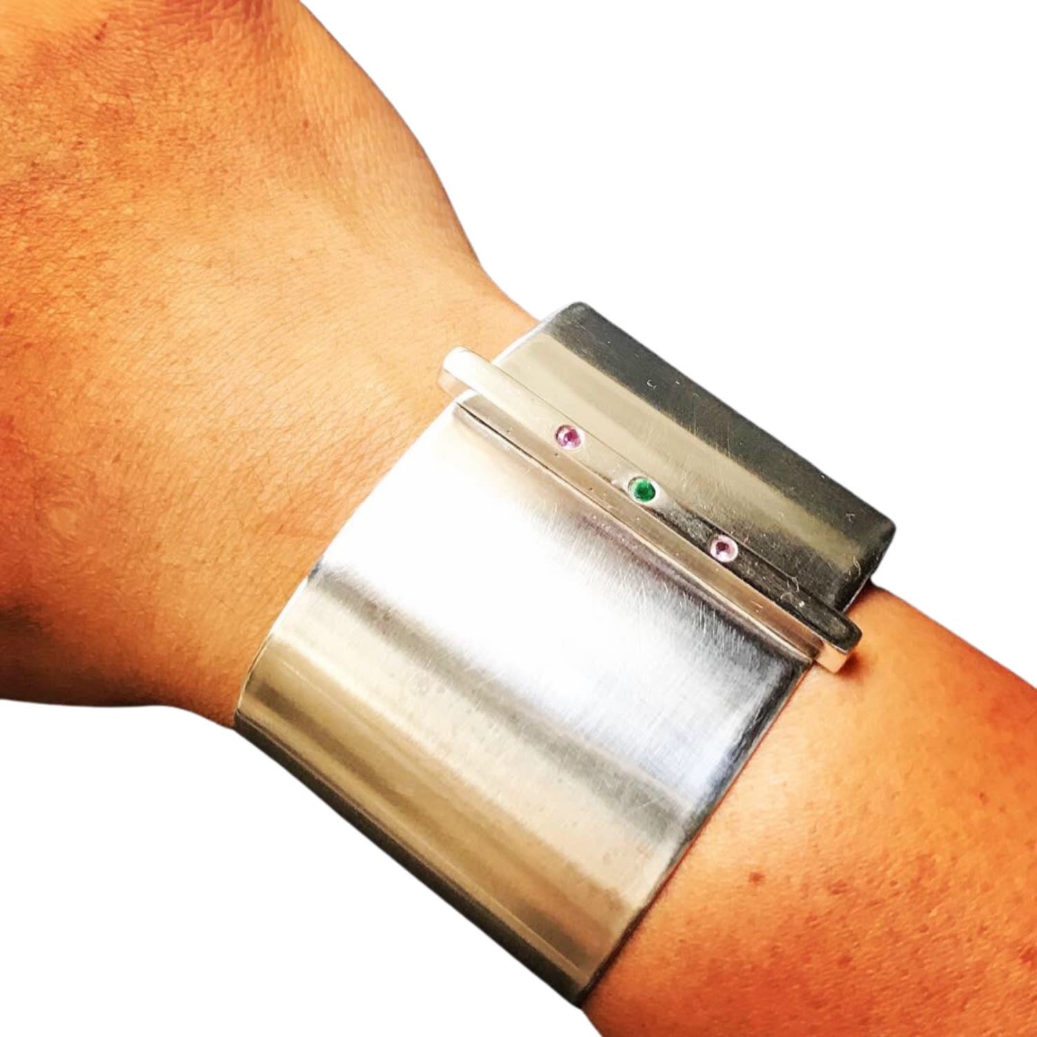 Sasha Pink Sapphire & Emerald Sterling Silver Bar Cuff